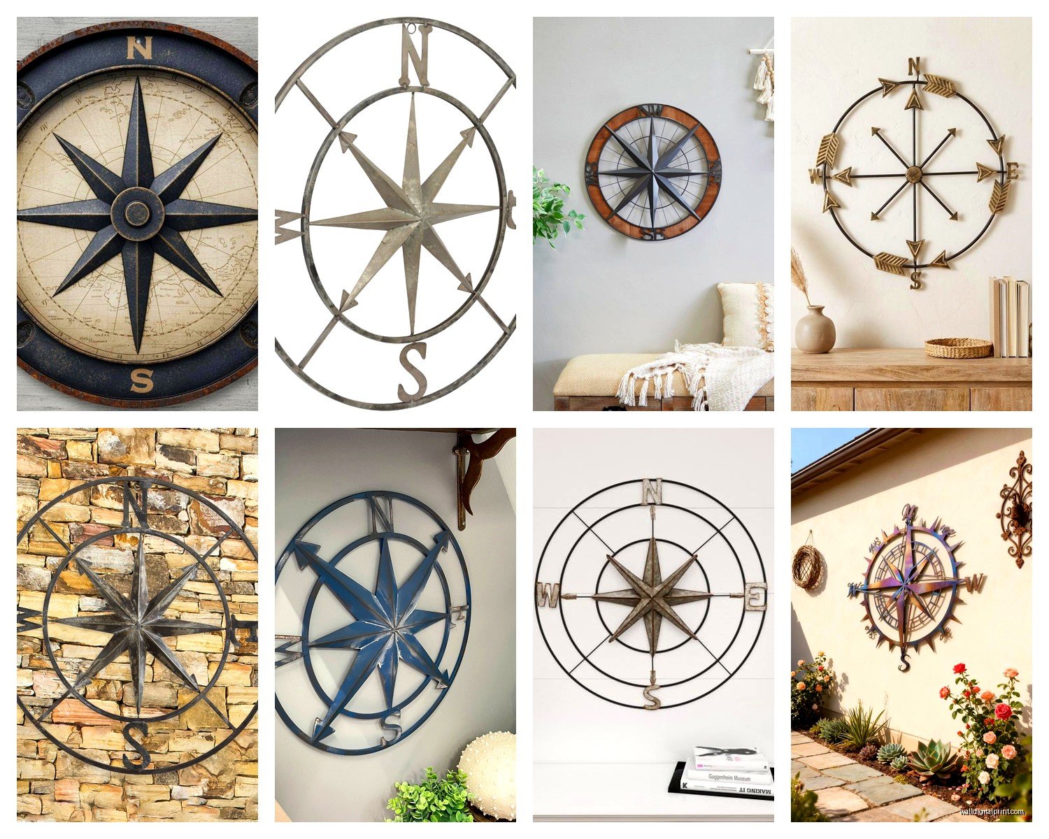 Metal Compass Wall Art: Navigation Nautical Directional