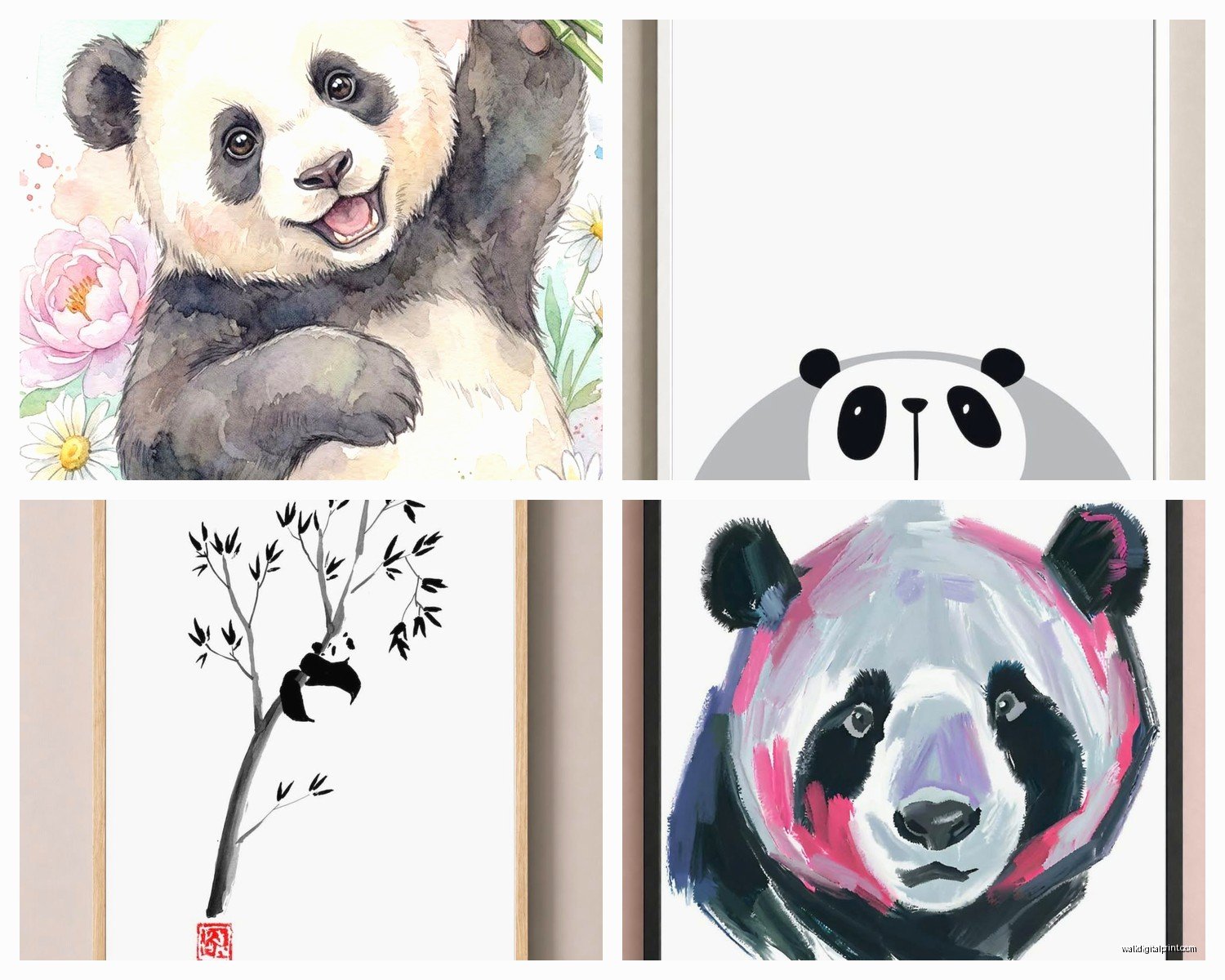 Panda Wall Art: Asian Bear Bamboo Animal Decor