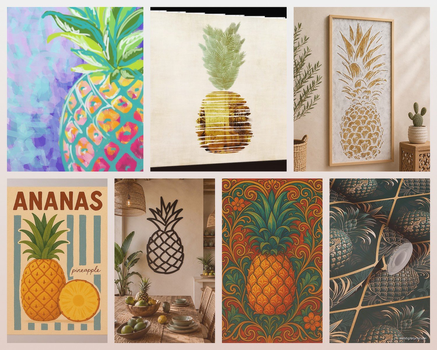 Pineapple Wall Art: Tropical Fruit Hospitality Symbol