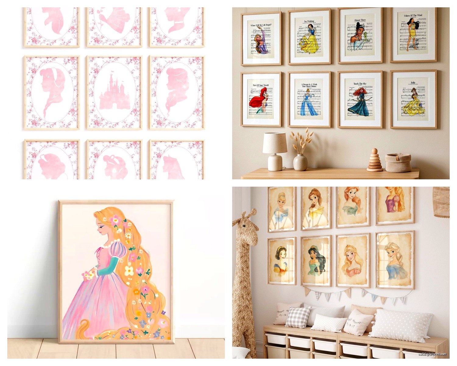 Princess Wall Art: Disney Fairy Tale Girl's Room Decor