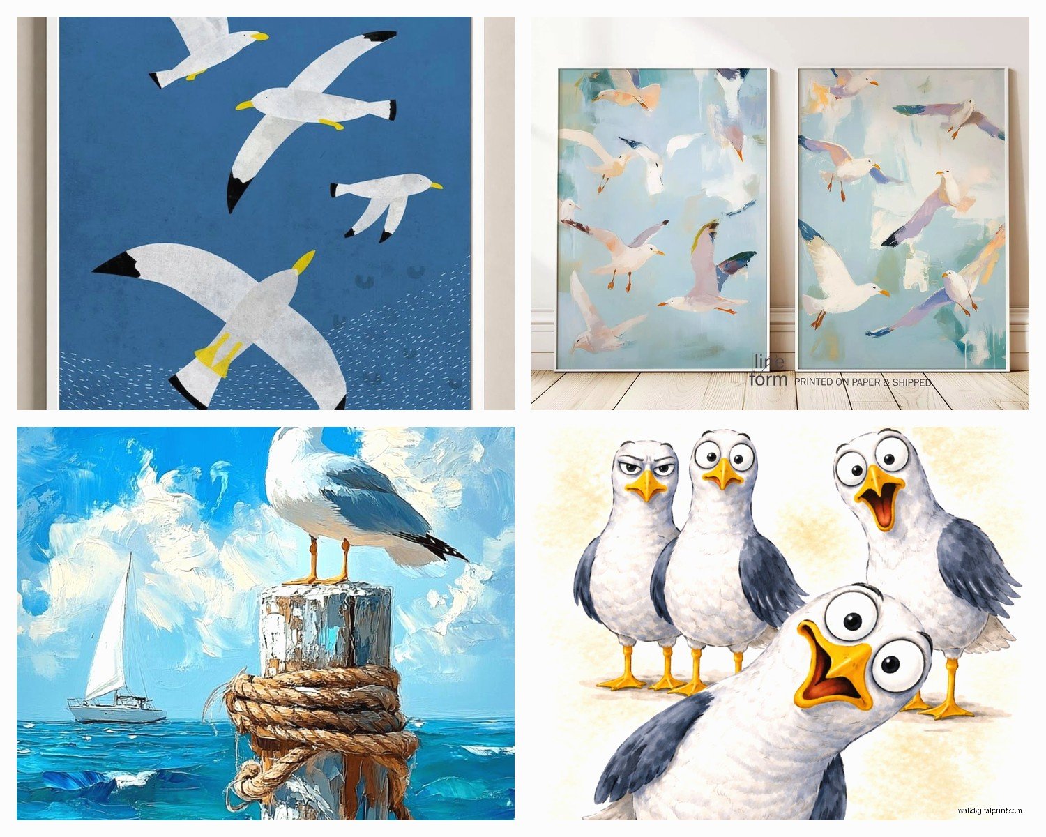 Seagull Wall Art: Coastal Shorebird Beach Decor