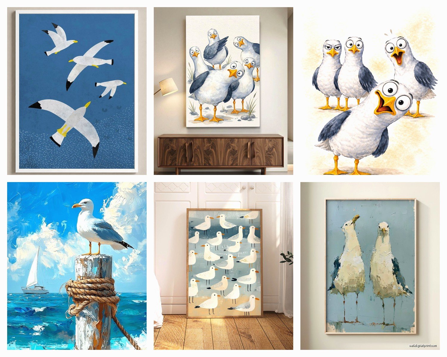 Seagull Wall Art: Coastal Shorebird Beach Decor