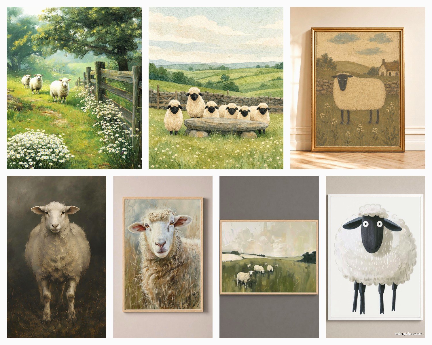 Sheep Wall Art: Farm Animal Pastoral Country Decor