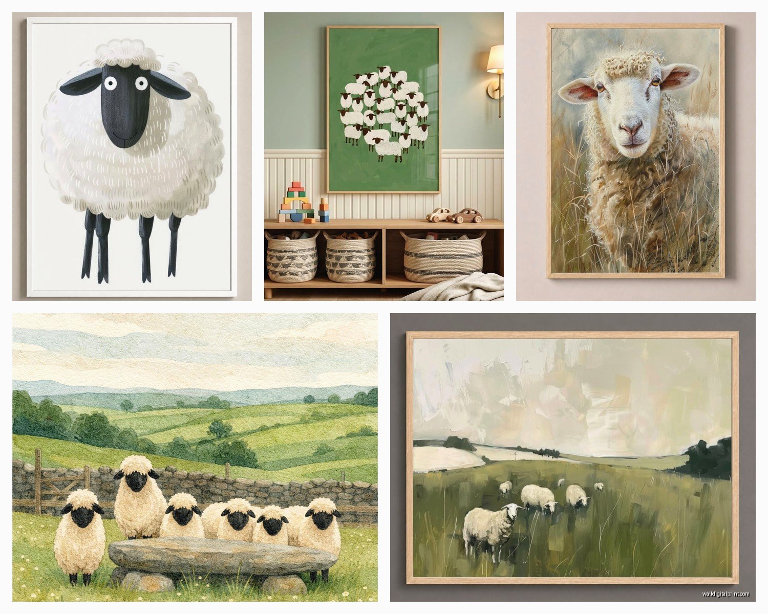 Sheep Wall Art: Farm Animal Pastoral Country Decor
