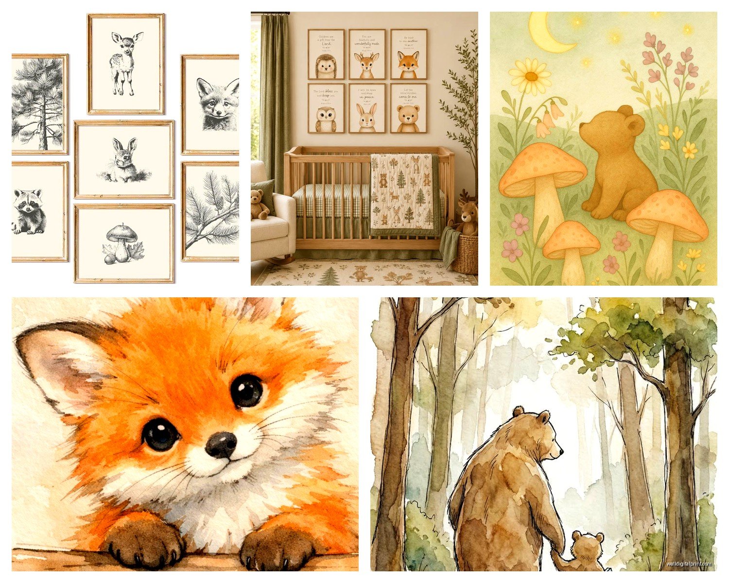 Woodland Nursery Wall Art: Forest Animal Baby Room Decor