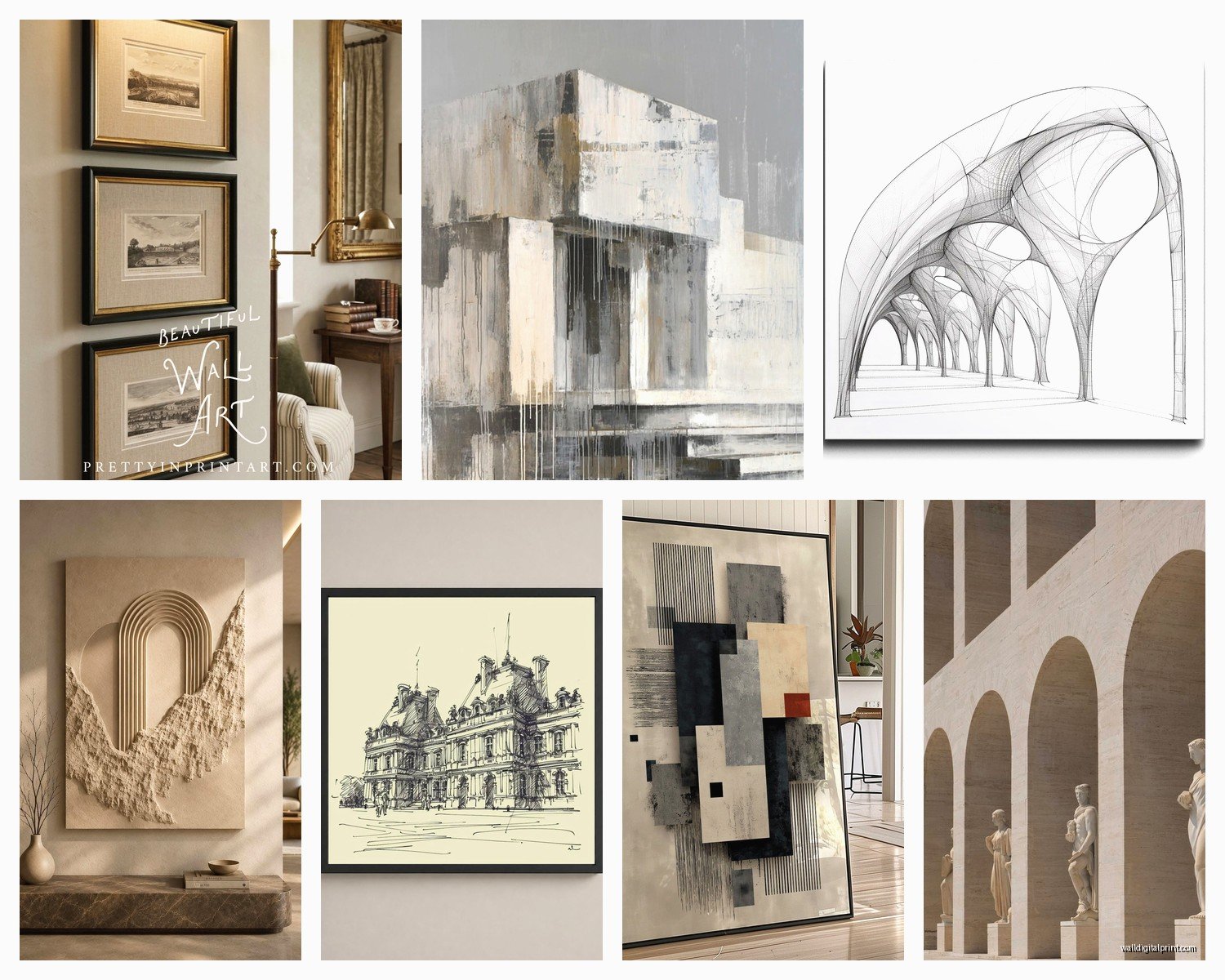 Architectural Wall Art: Building Structure Blueprint Design