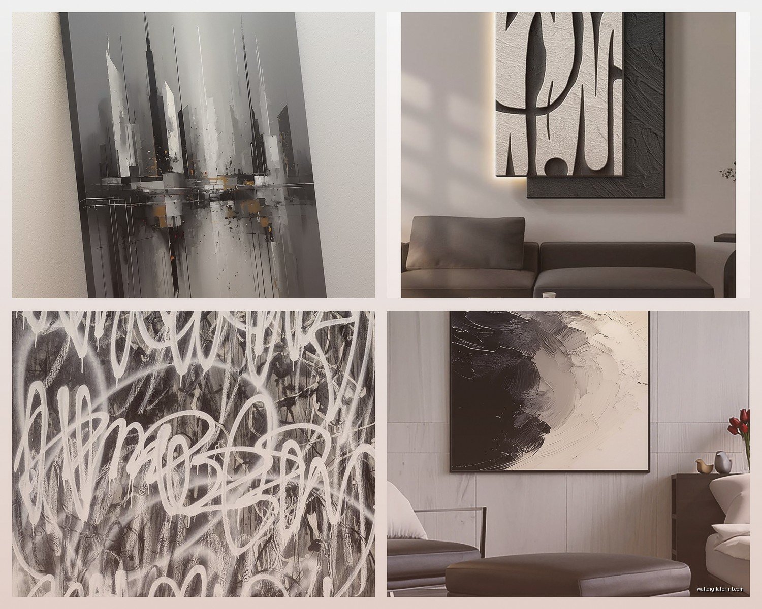 Black and Grey Wall Art: Monochrome Neutral Contrast