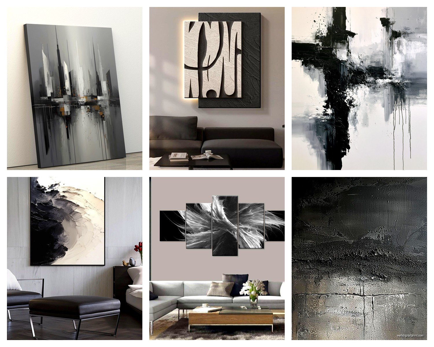Black and Grey Wall Art: Monochrome Neutral Contrast