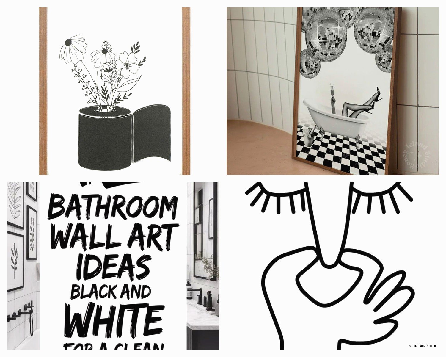 Black and White Bathroom Wall Art: Monochrome Bath Decor