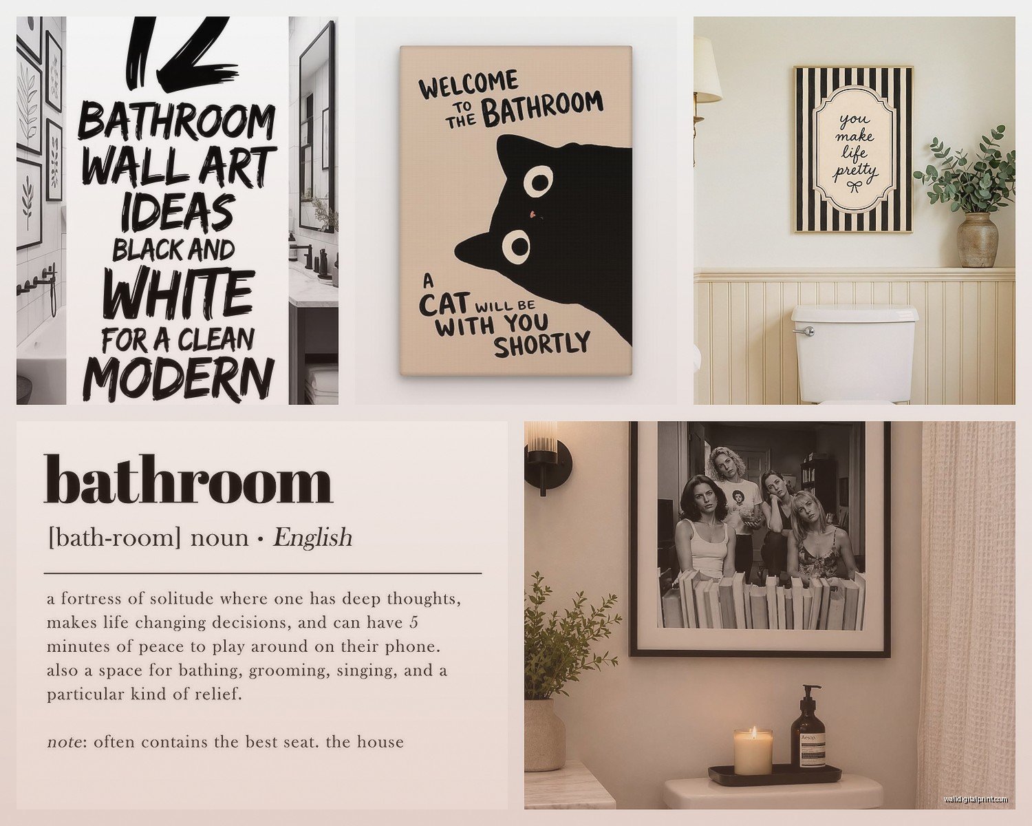 Black and White Wall Art Bathroom: Monochrome Bath Space