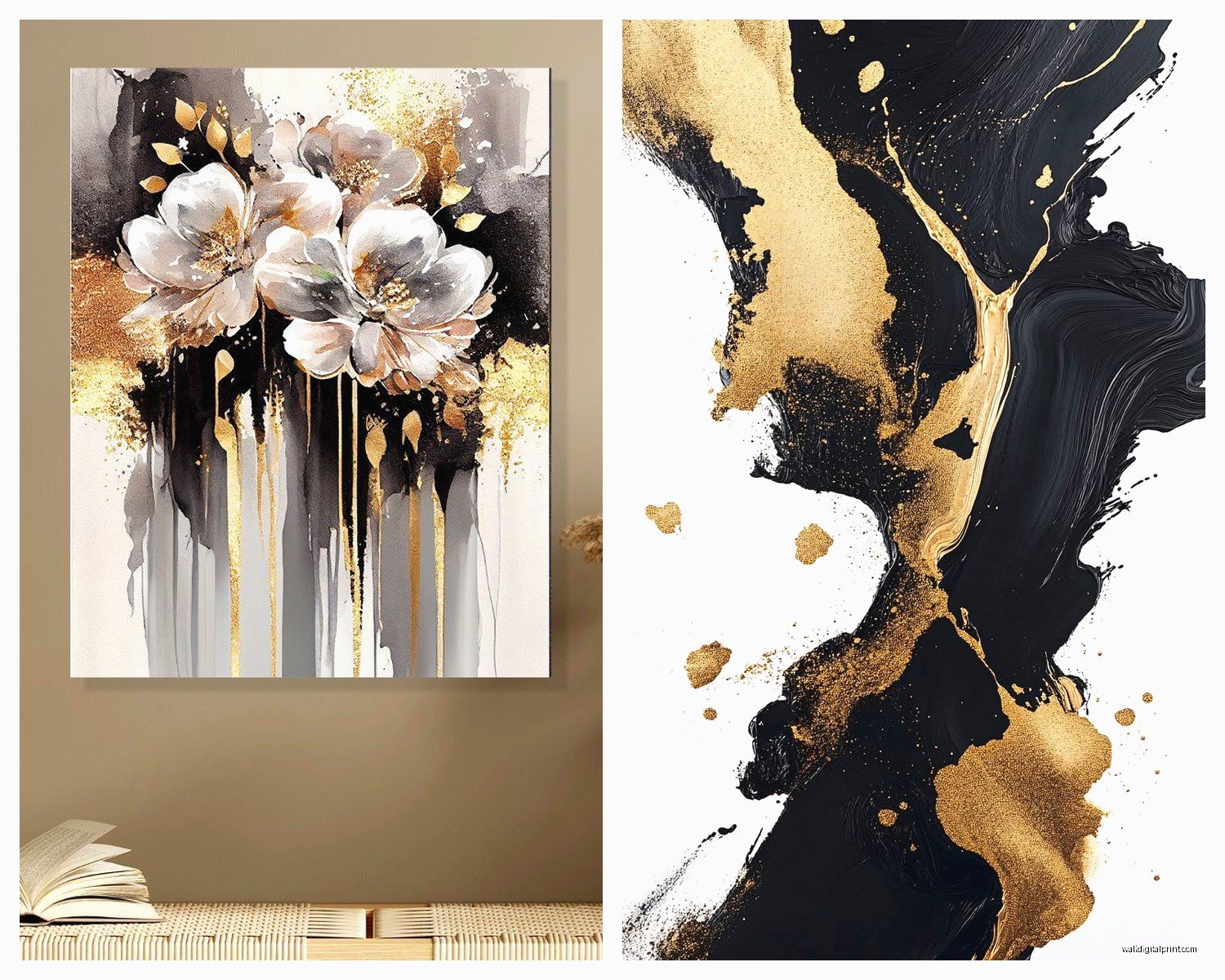 Black White and Gold Wall Art: Tri-Color Luxury Contrast