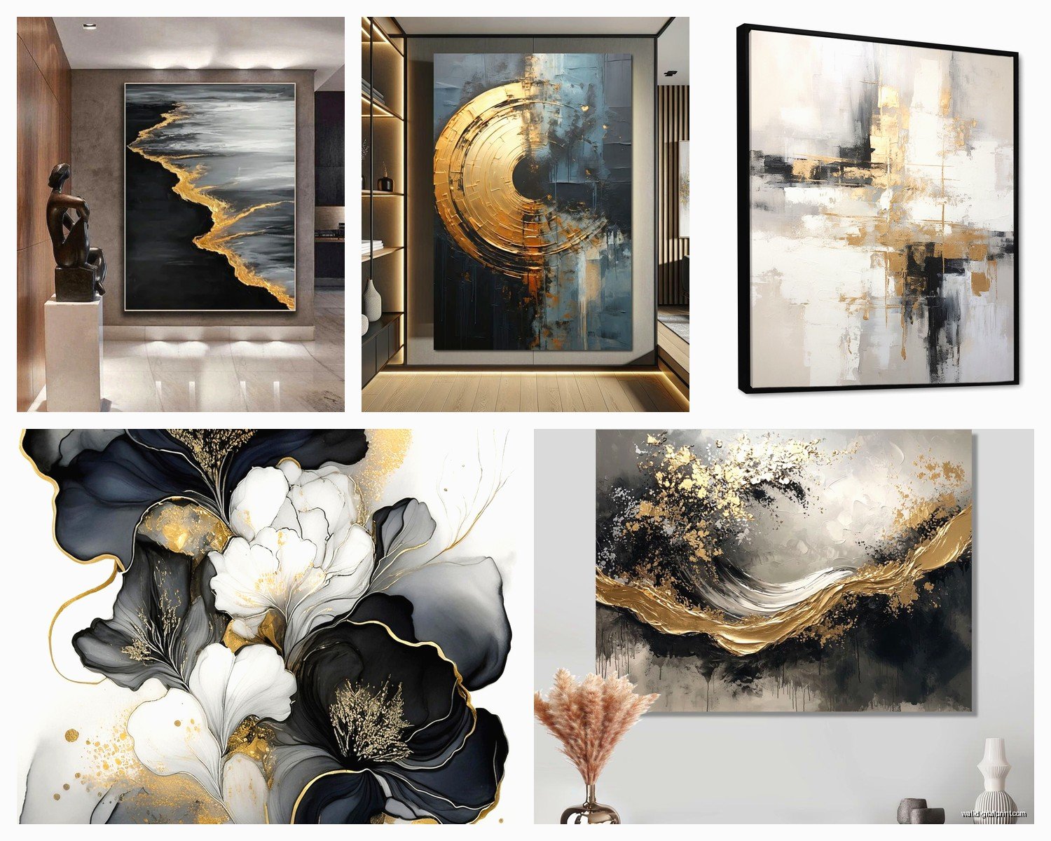 Black White and Gold Wall Art: Tri-Color Luxury Contrast