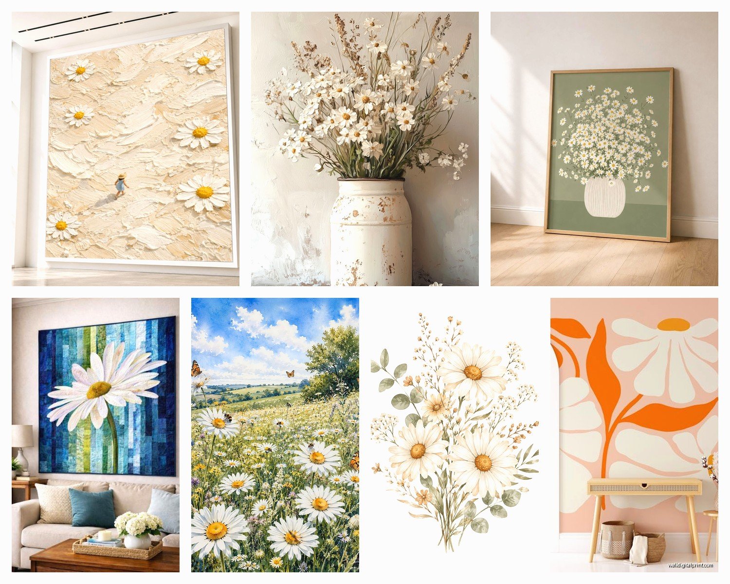 Daisy Wall Art: White Flower Simple Cheerful Garden