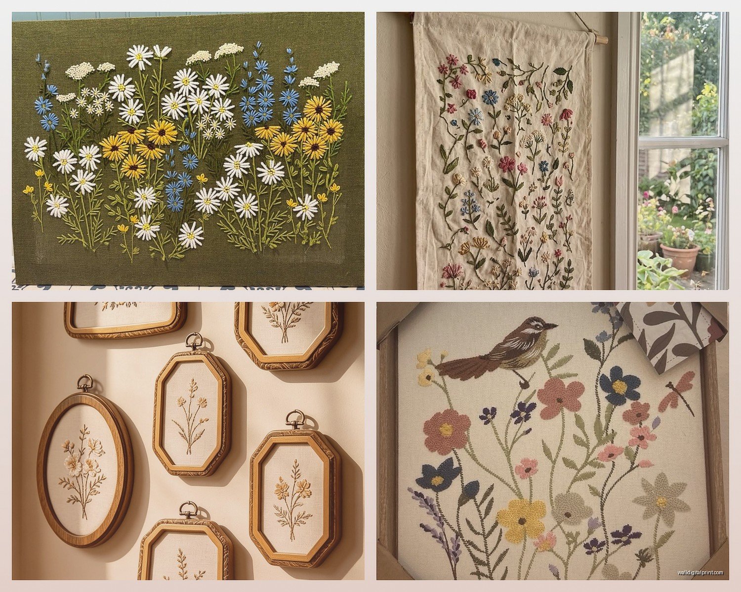 Embroidered Wall Art: Stitched Textile Thread Fabric Art
