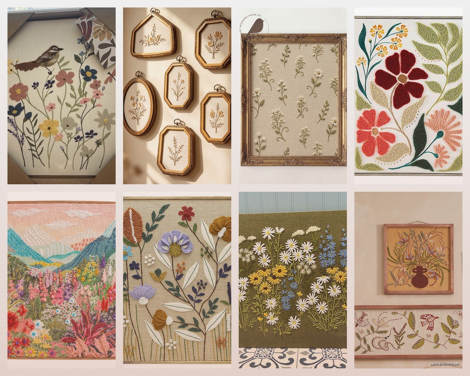 Embroidered Wall Art: Stitched Textile Thread Fabric Art