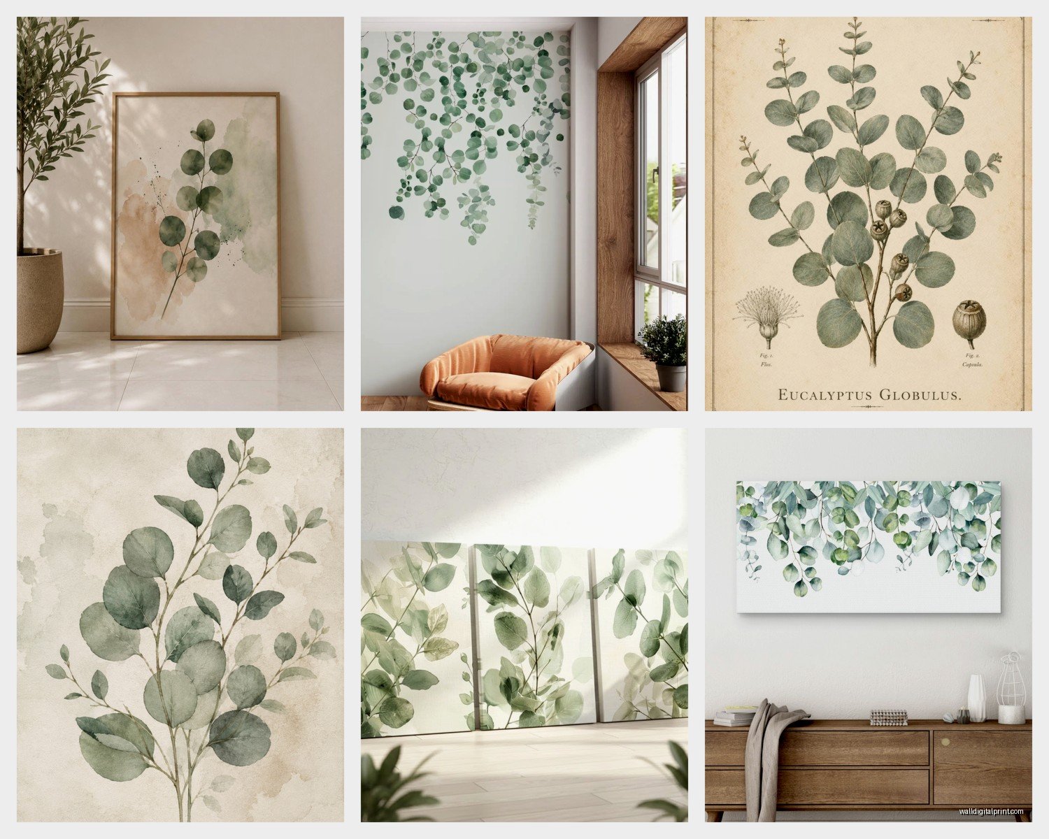 Eucalyptus Wall Art: Botanical Green Leaf Aromatherapy