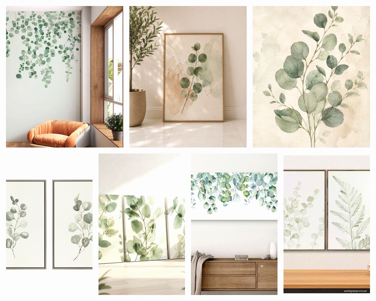 Eucalyptus Wall Art: Botanical Green Leaf Aromatherapy