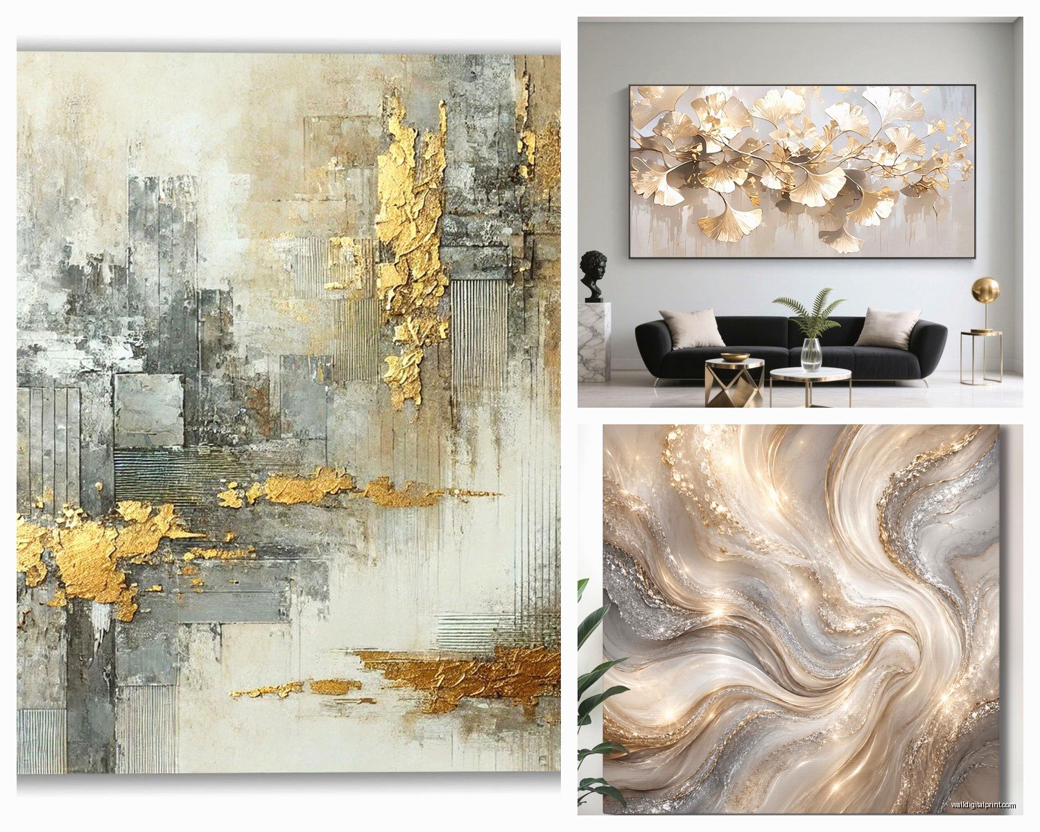 Gold and Silver Wall Art: Mixed Metallic Luxury Combo