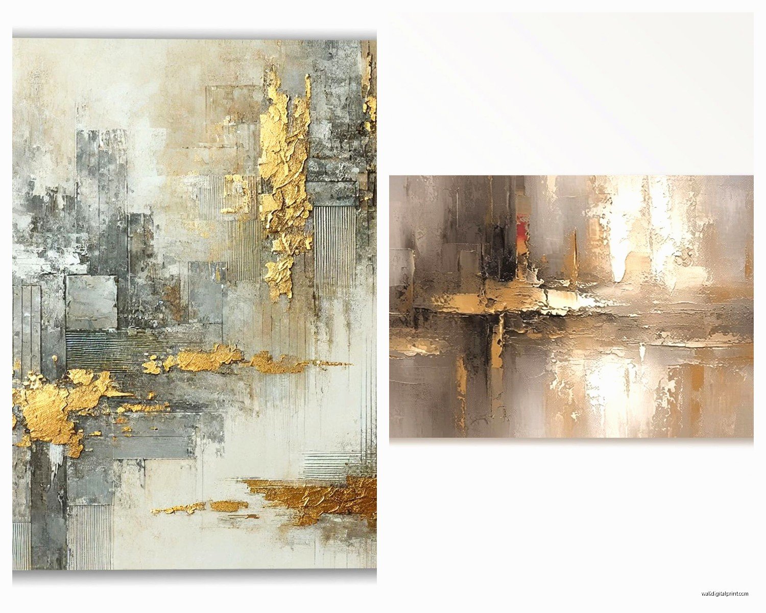 Grey and Gold Wall Art: Neutral Metallic Elegant Combo