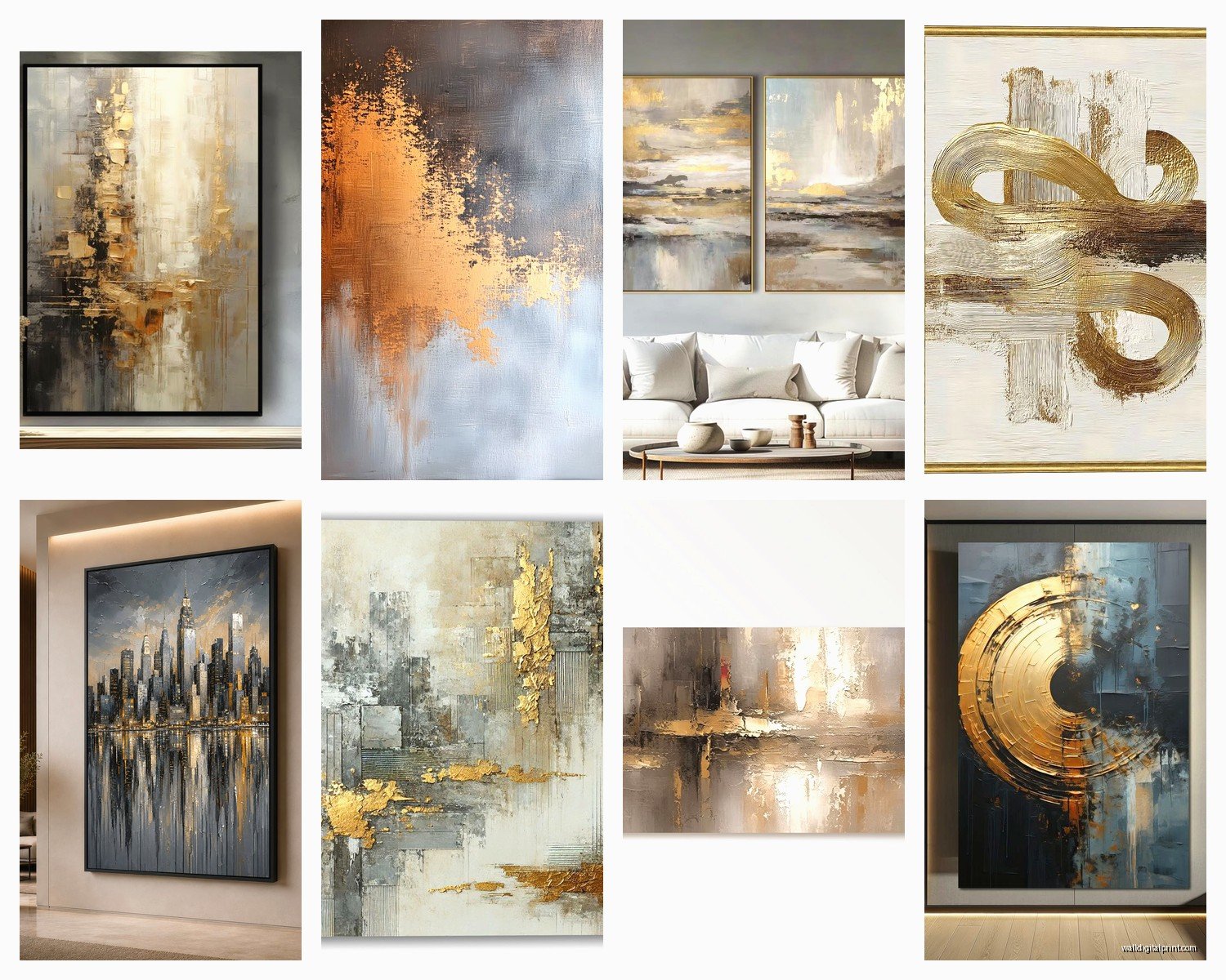 Grey and Gold Wall Art: Neutral Metallic Elegant Combo