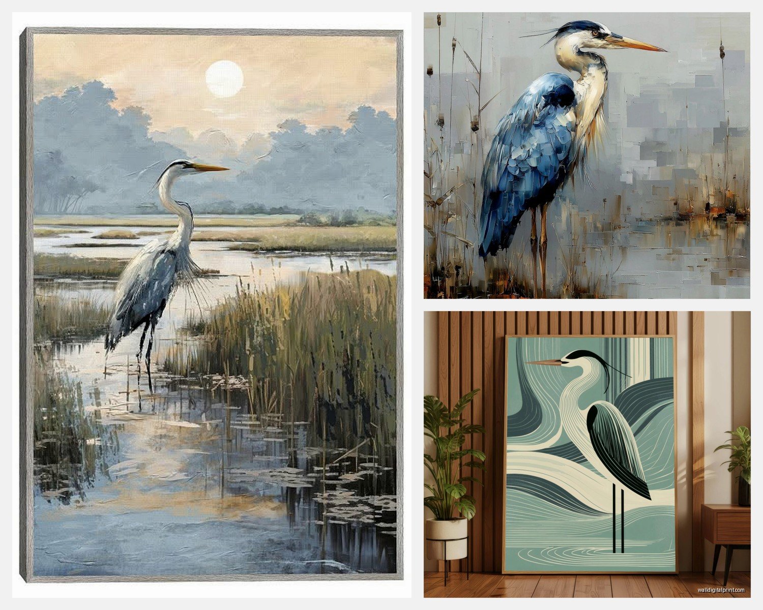 Heron Wall Art: Wading Bird Wetland Marsh Photography