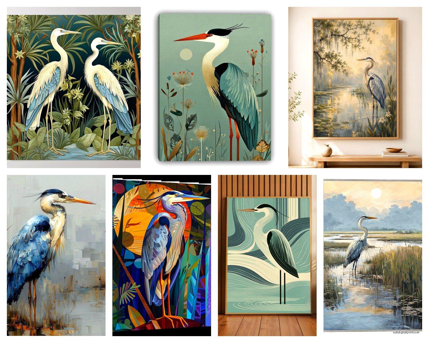Heron Wall Art: Wading Bird Wetland Marsh Photography