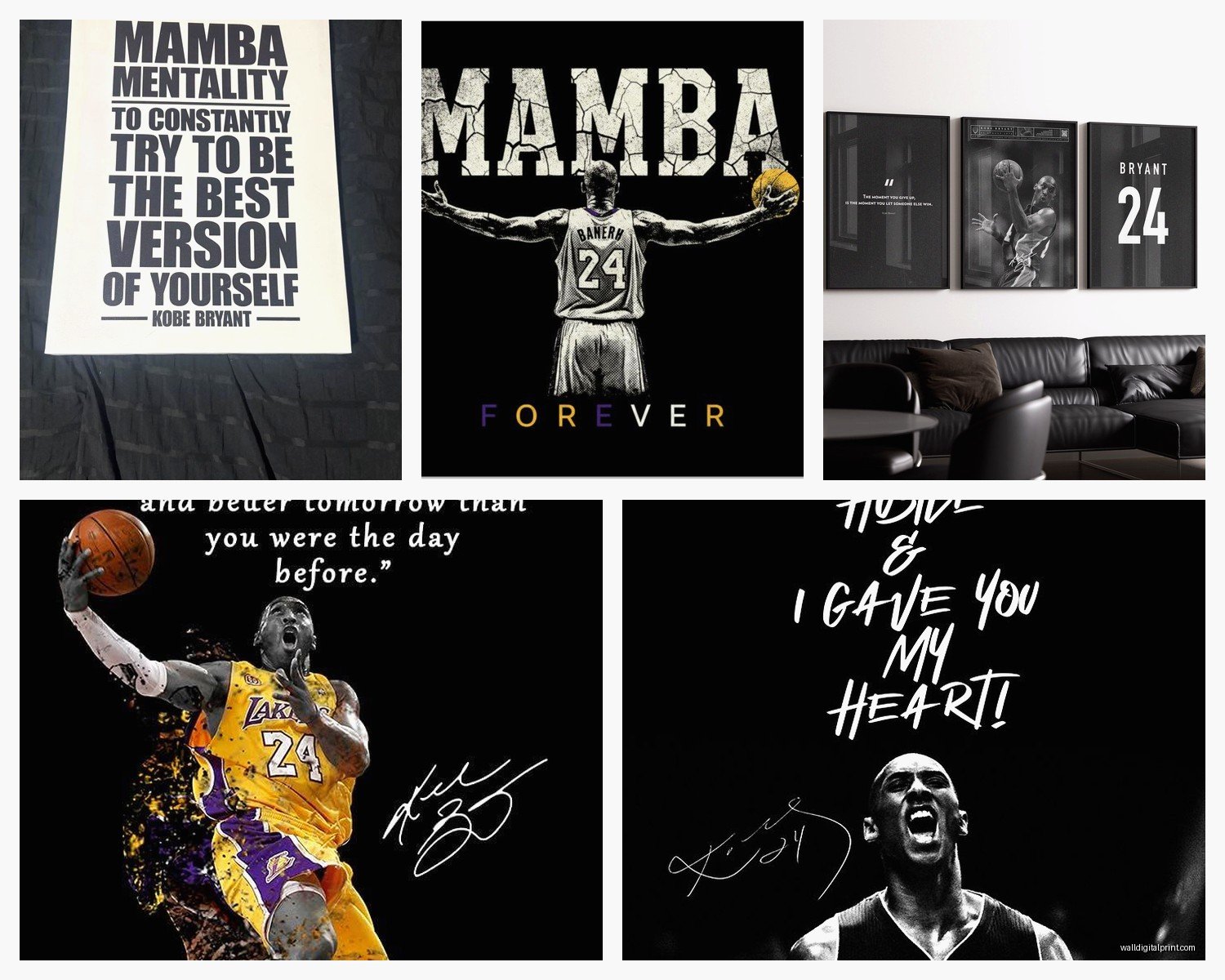 Kobe Bryant Wall Art: Lakers Basketball Legend Mamba Mentality