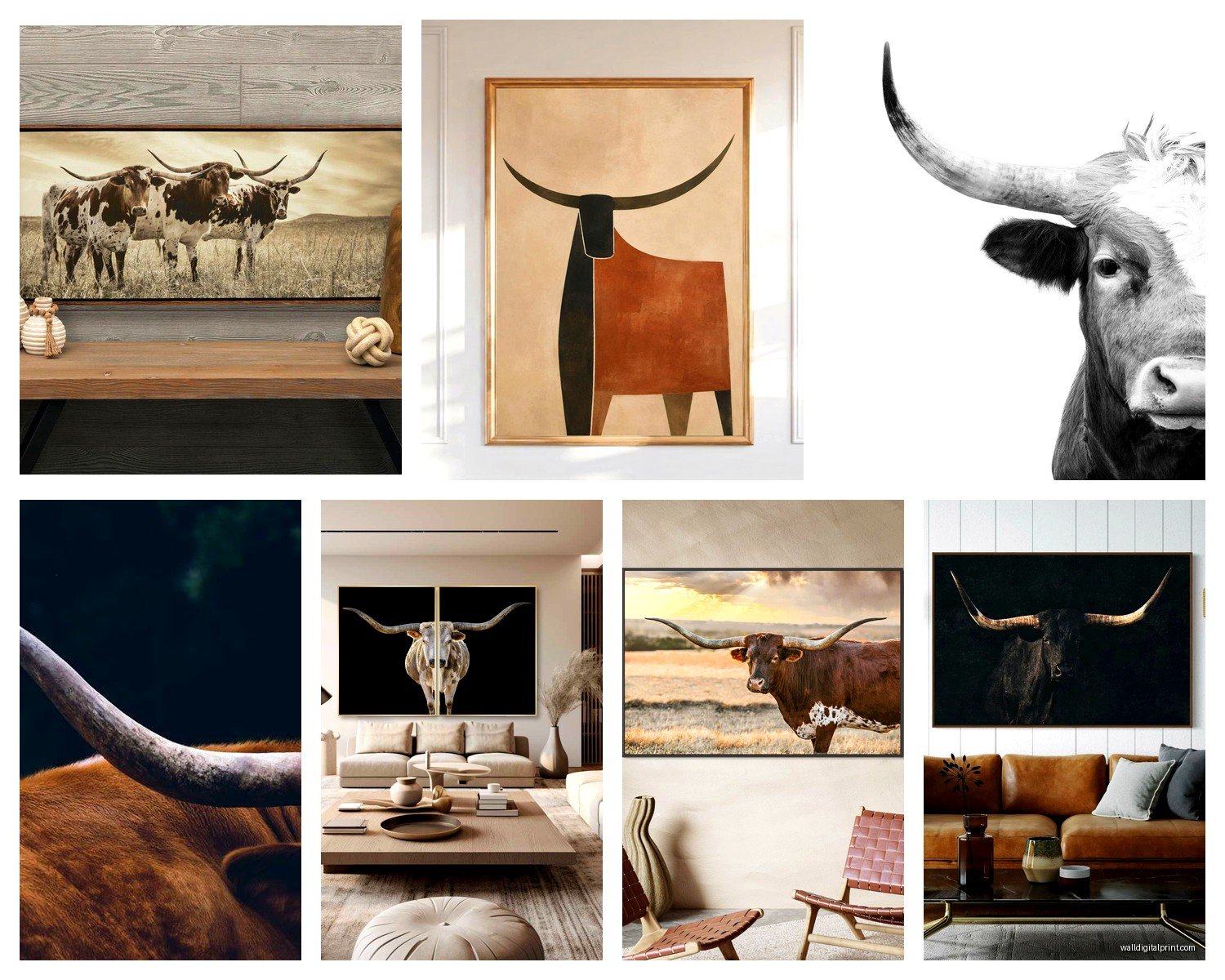 Longhorn Wall Art: Texas Cattle Western Ranch Decor