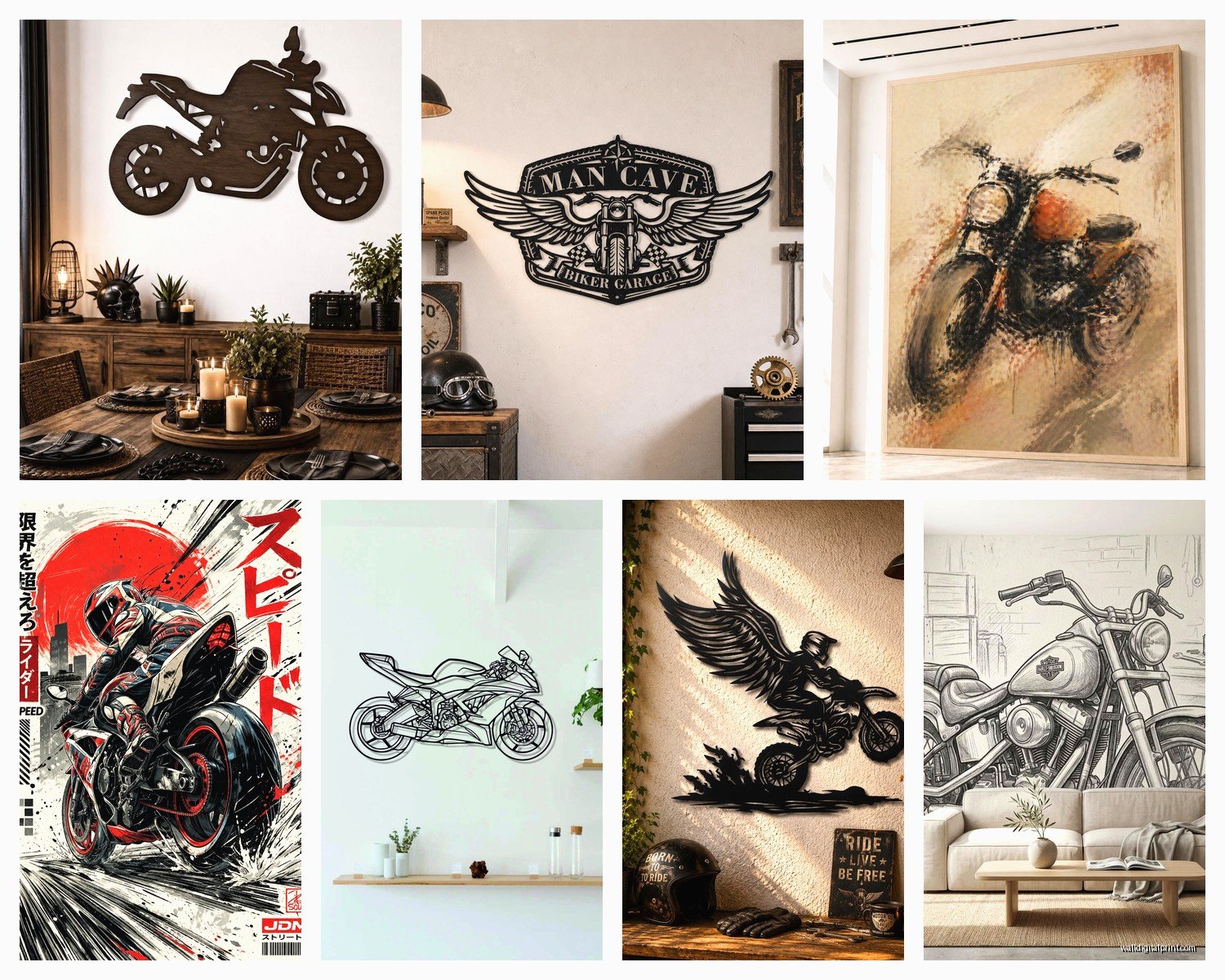 Motorcycle Wall Art: Biker Harley Rebel Road Decor