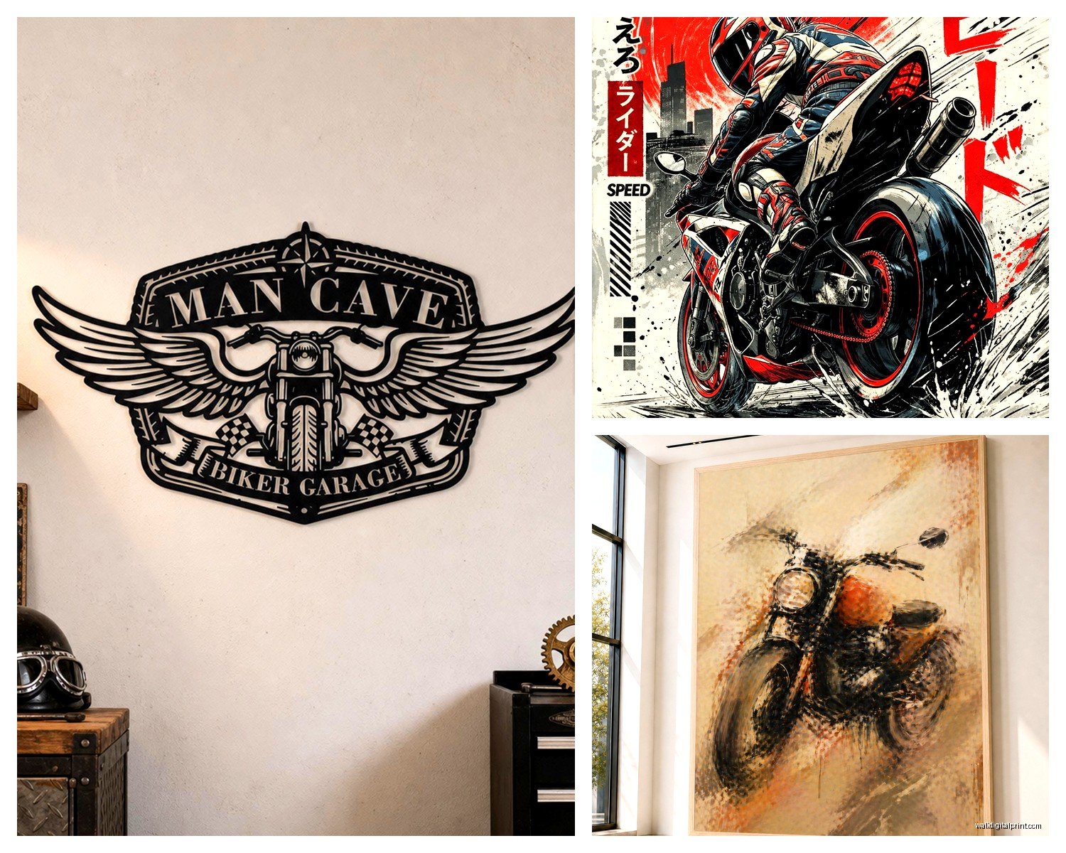 Motorcycle Wall Art: Biker Harley Rebel Road Decor
