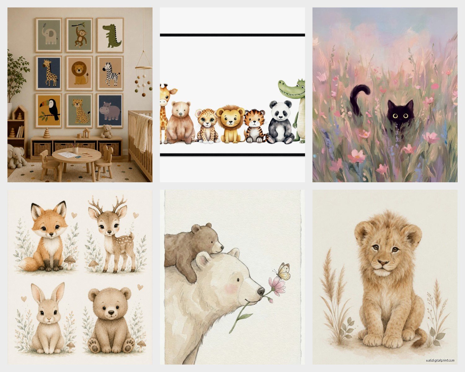 Nursery Animal Wall Art: Baby Room Cute Creature Decor