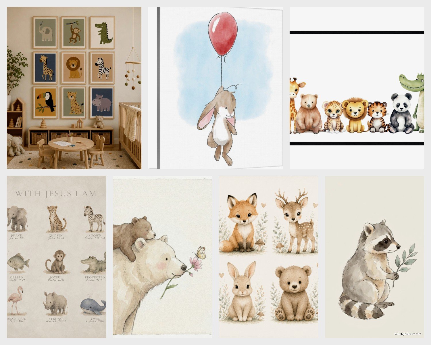 Nursery Animal Wall Art: Baby Room Cute Creature Decor