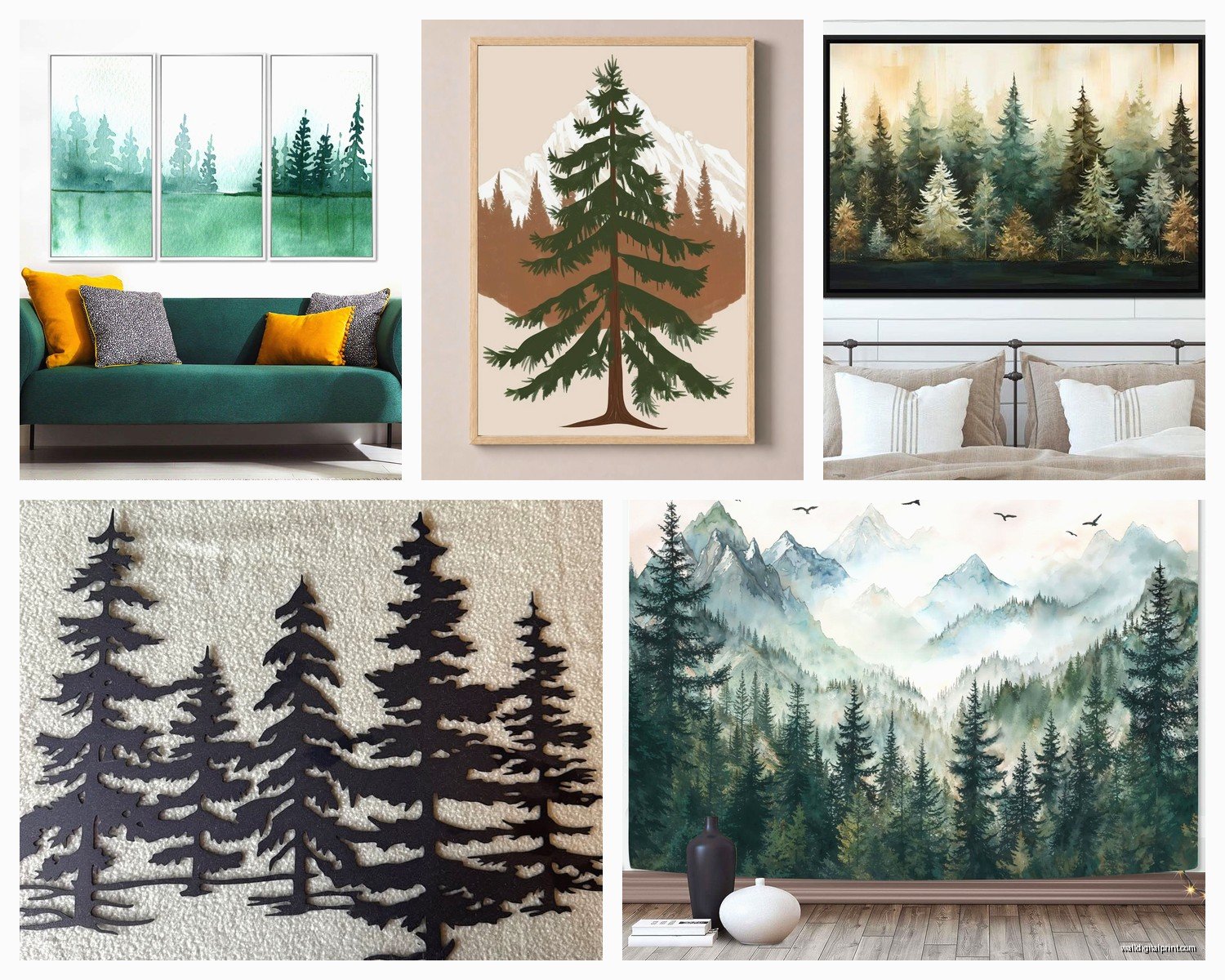 Pine Tree Wall Art: Evergreen Forest Mountain Decor