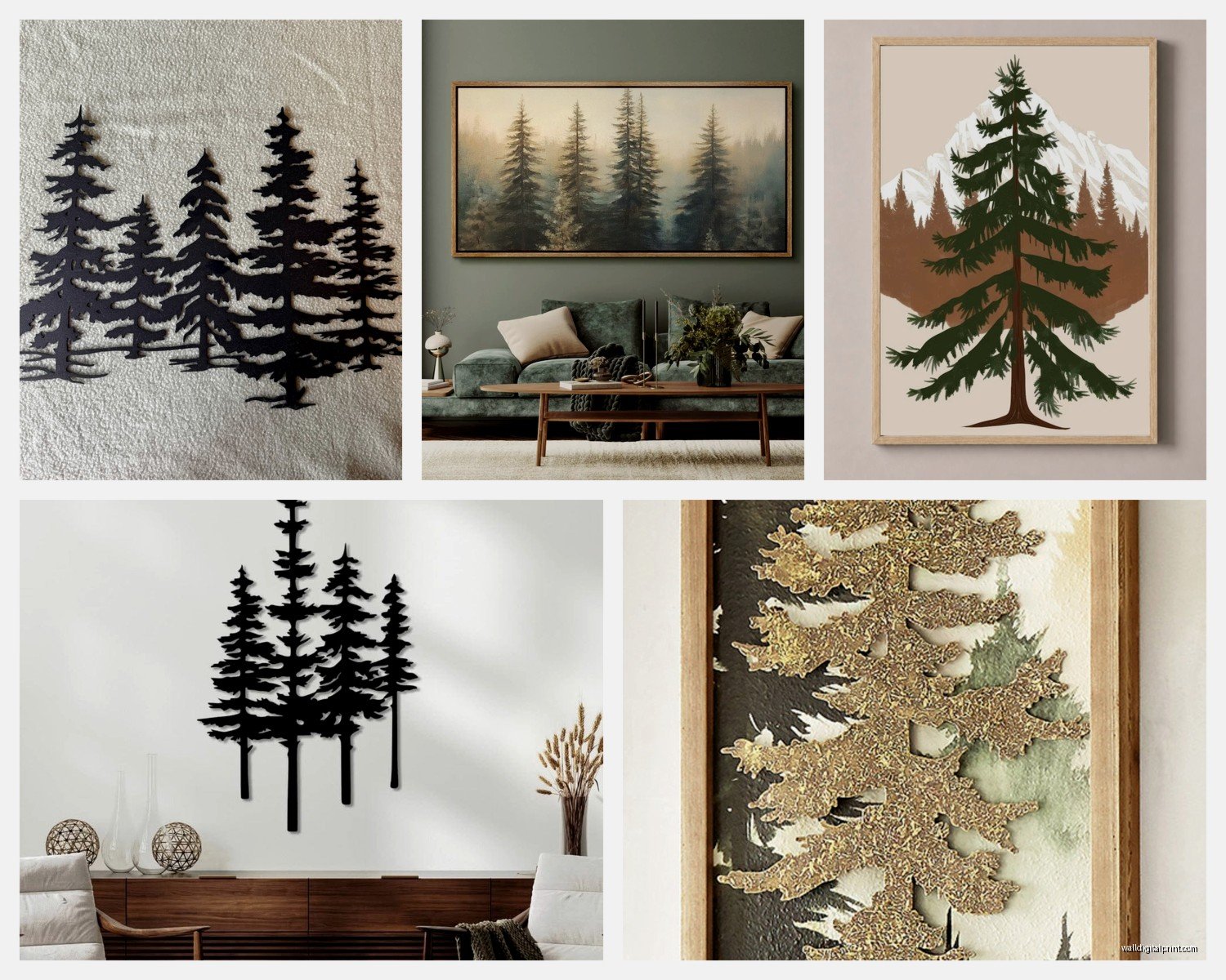 Pine Tree Wall Art: Evergreen Forest Mountain Decor