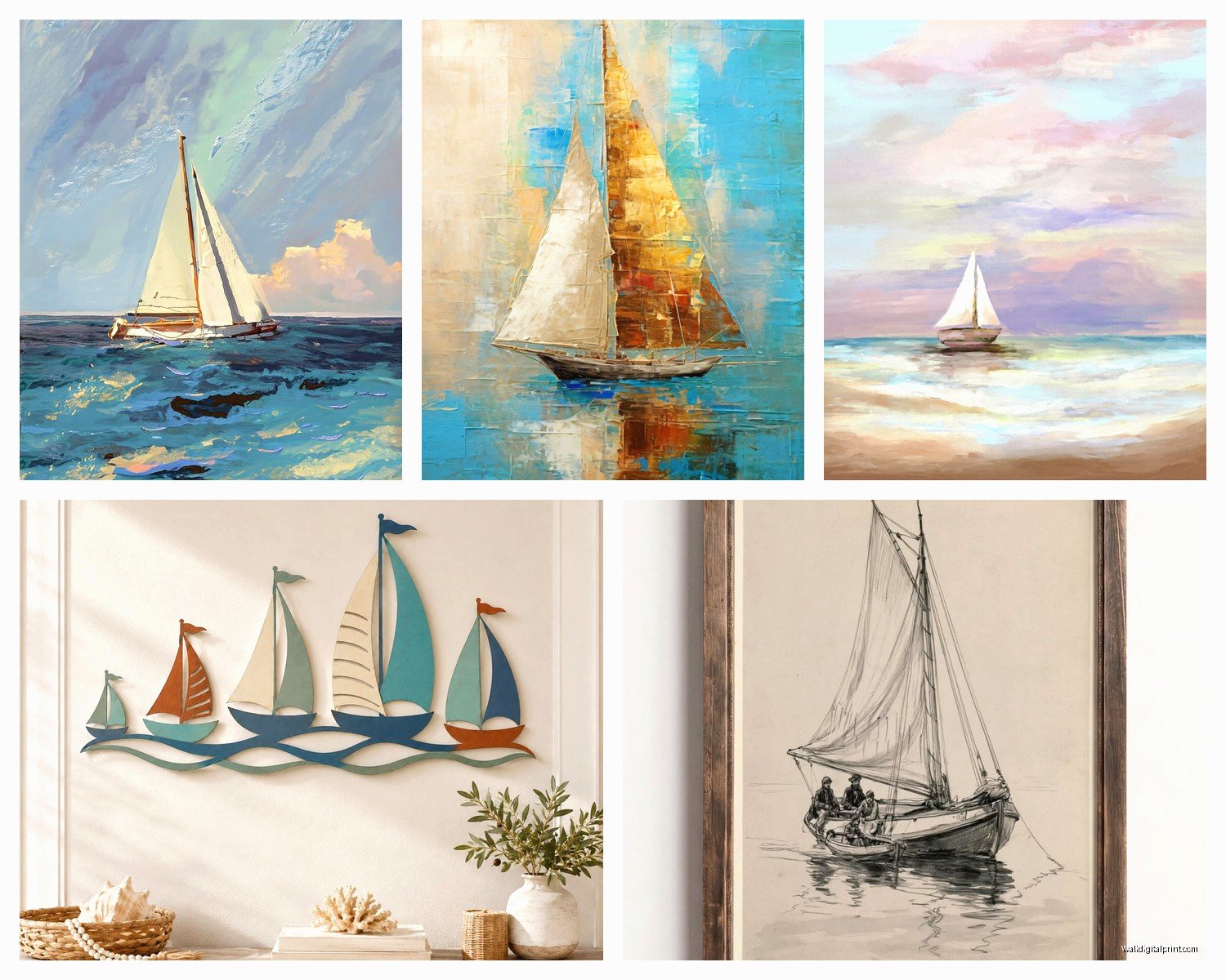 Sailboat Wall Art: Nautical Sailing Yacht Ocean Decor