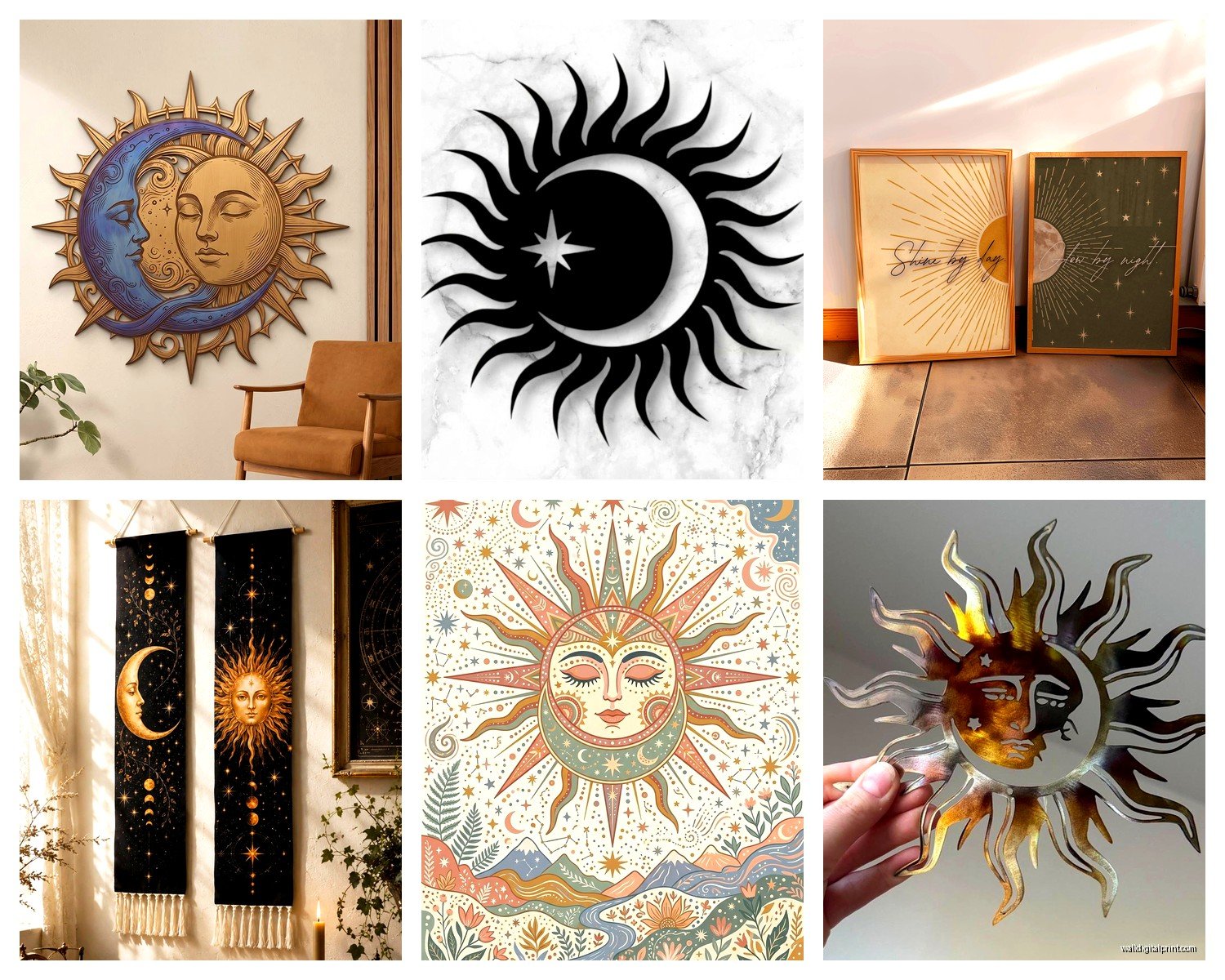 Sun and Moon Wall Art: Celestial Day Night Balance Symbol