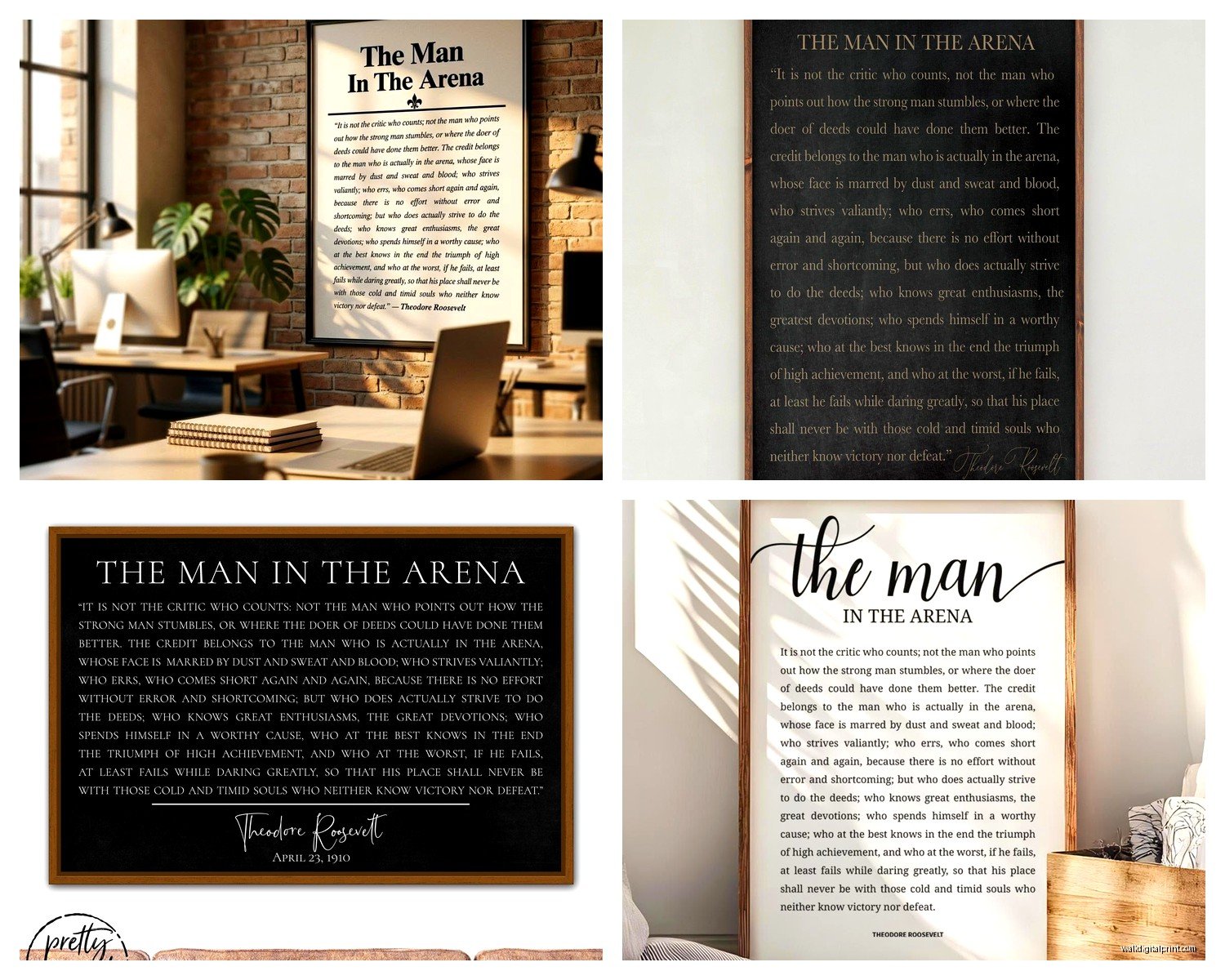 The Man in the Arena Wall Art: Teddy Roosevelt Quote