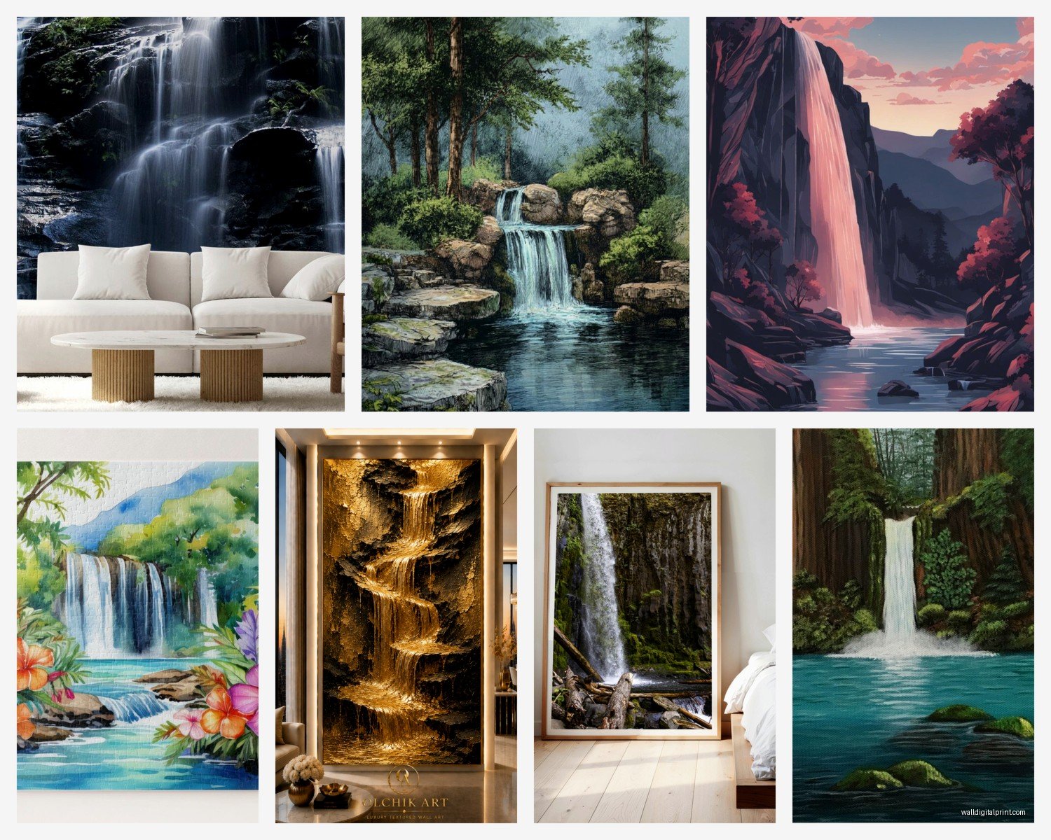 Waterfall Wall Art: Cascade Nature Water Flow Photography