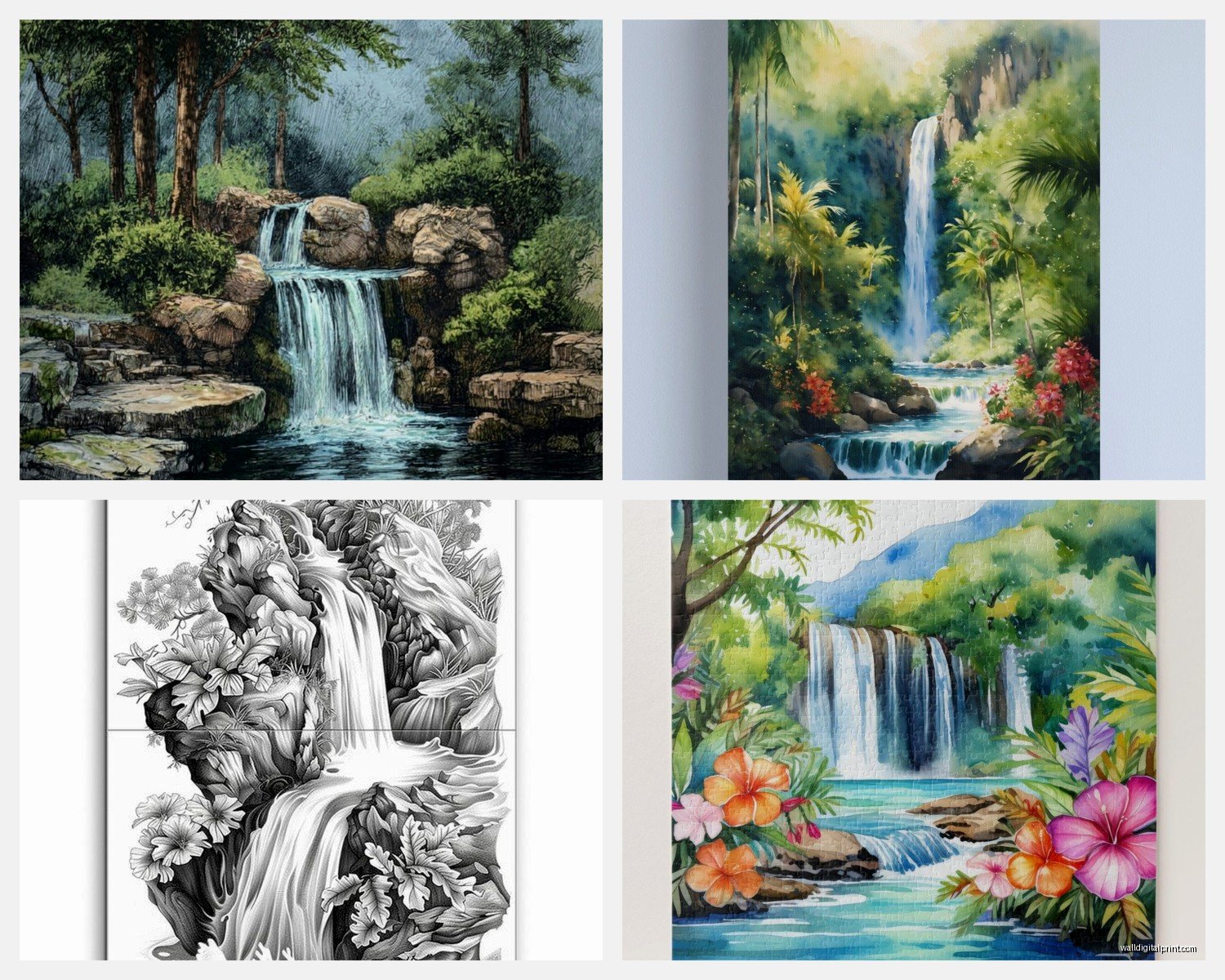 Waterfall Wall Art: Cascade Nature Water Flow Photography