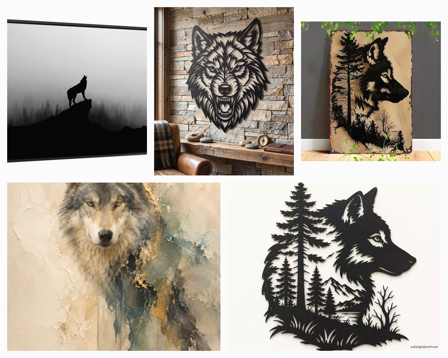 Wolf Wall Art: Wild Pack Animal Howling Moon Decor