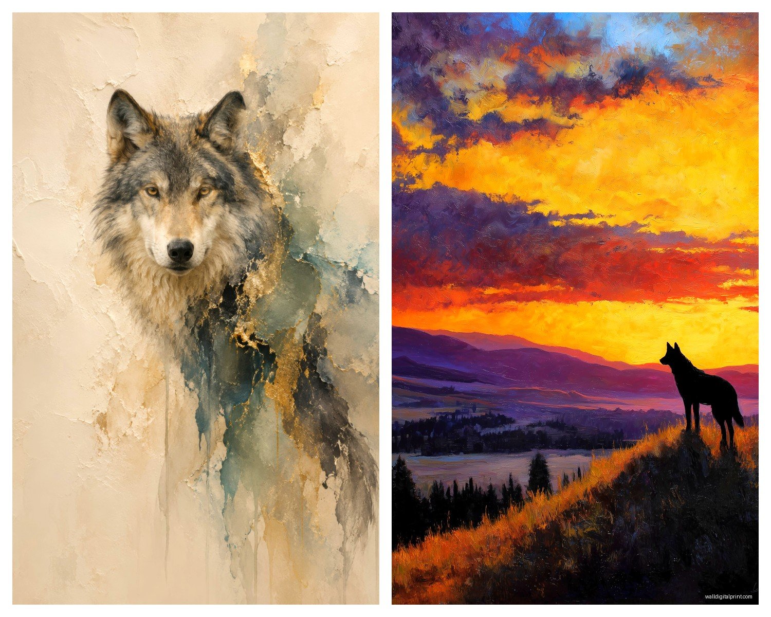 Wolf Wall Art: Wild Pack Animal Howling Moon Decor