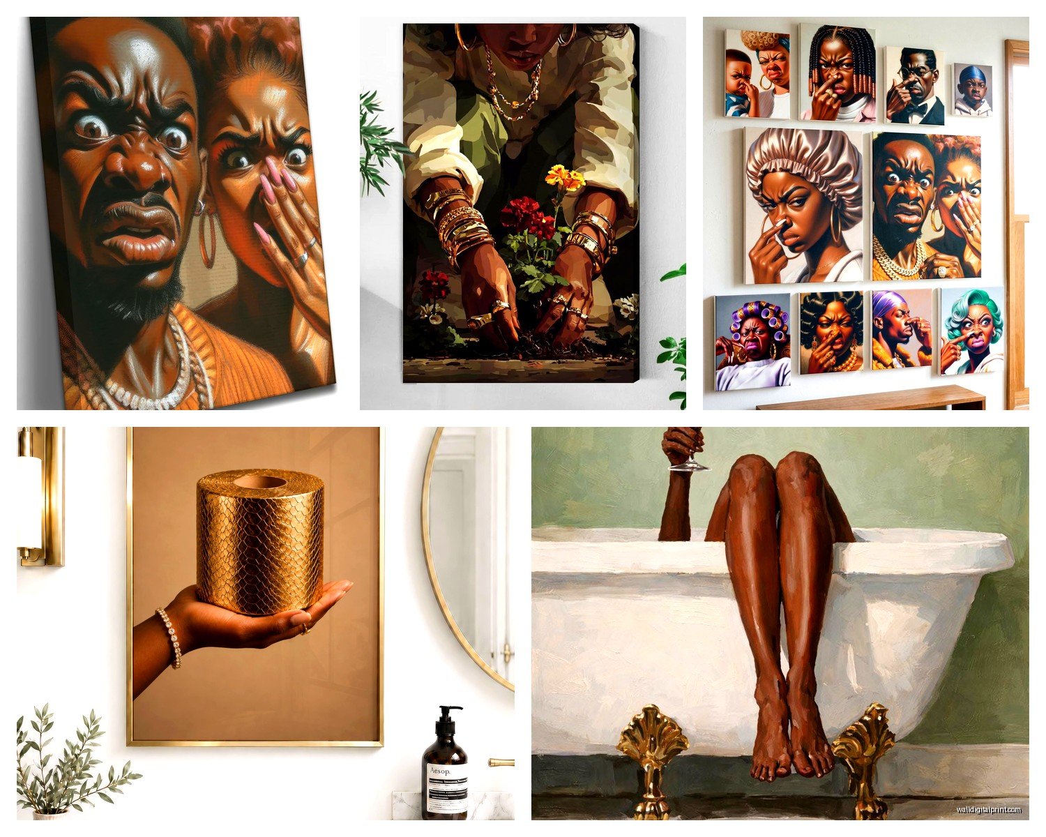 African American Wall Art for Bathroom: Black Culture Bath Decor