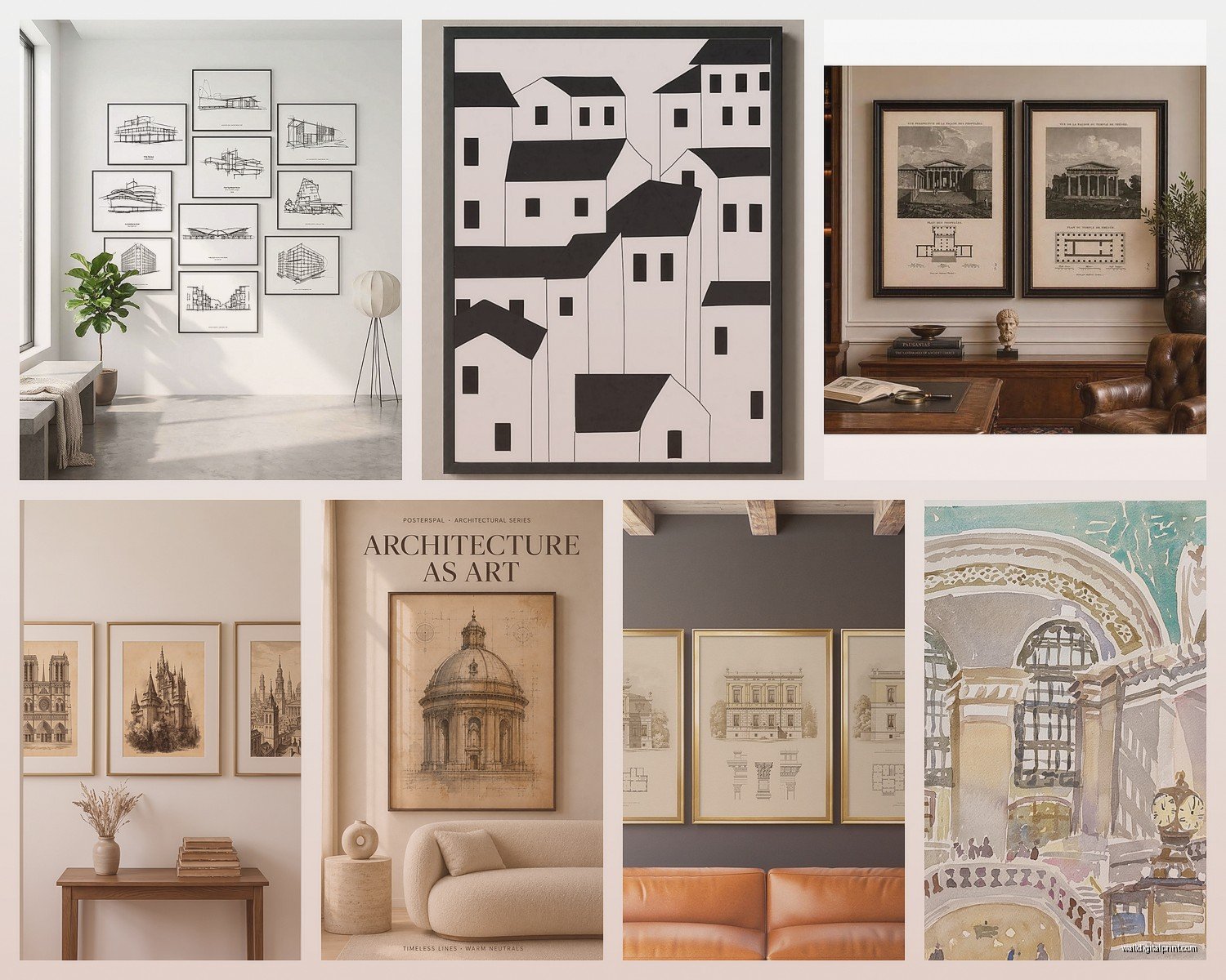 Architectural Prints Wall Art: Building Blueprint Design Posters