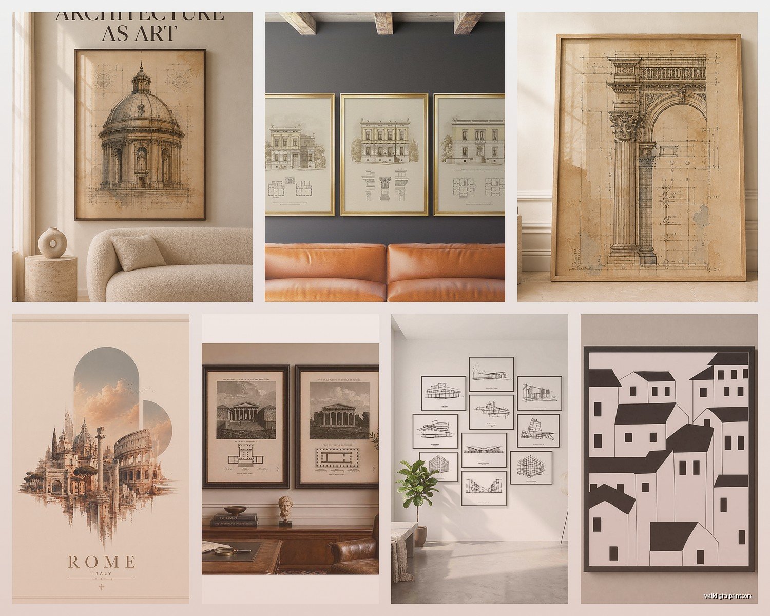 Architectural Prints Wall Art: Building Blueprint Design Posters