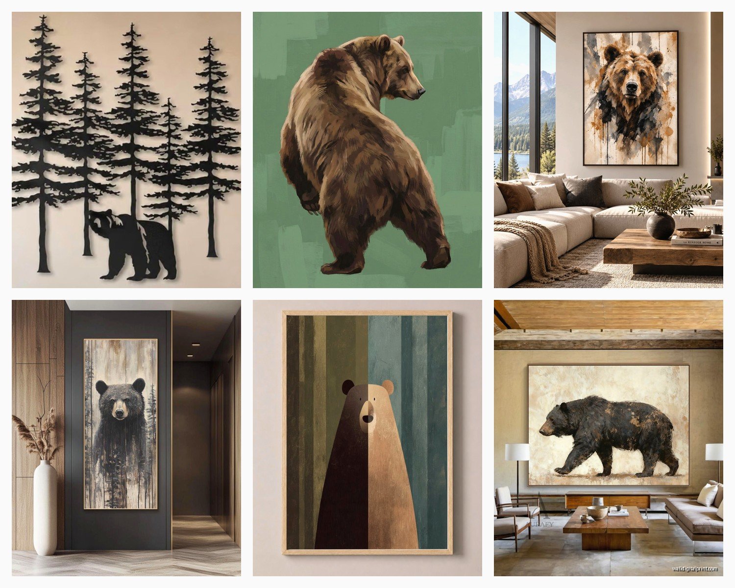 Bear Wall Art: Grizzly Polar Wildlife Forest Animal Decor