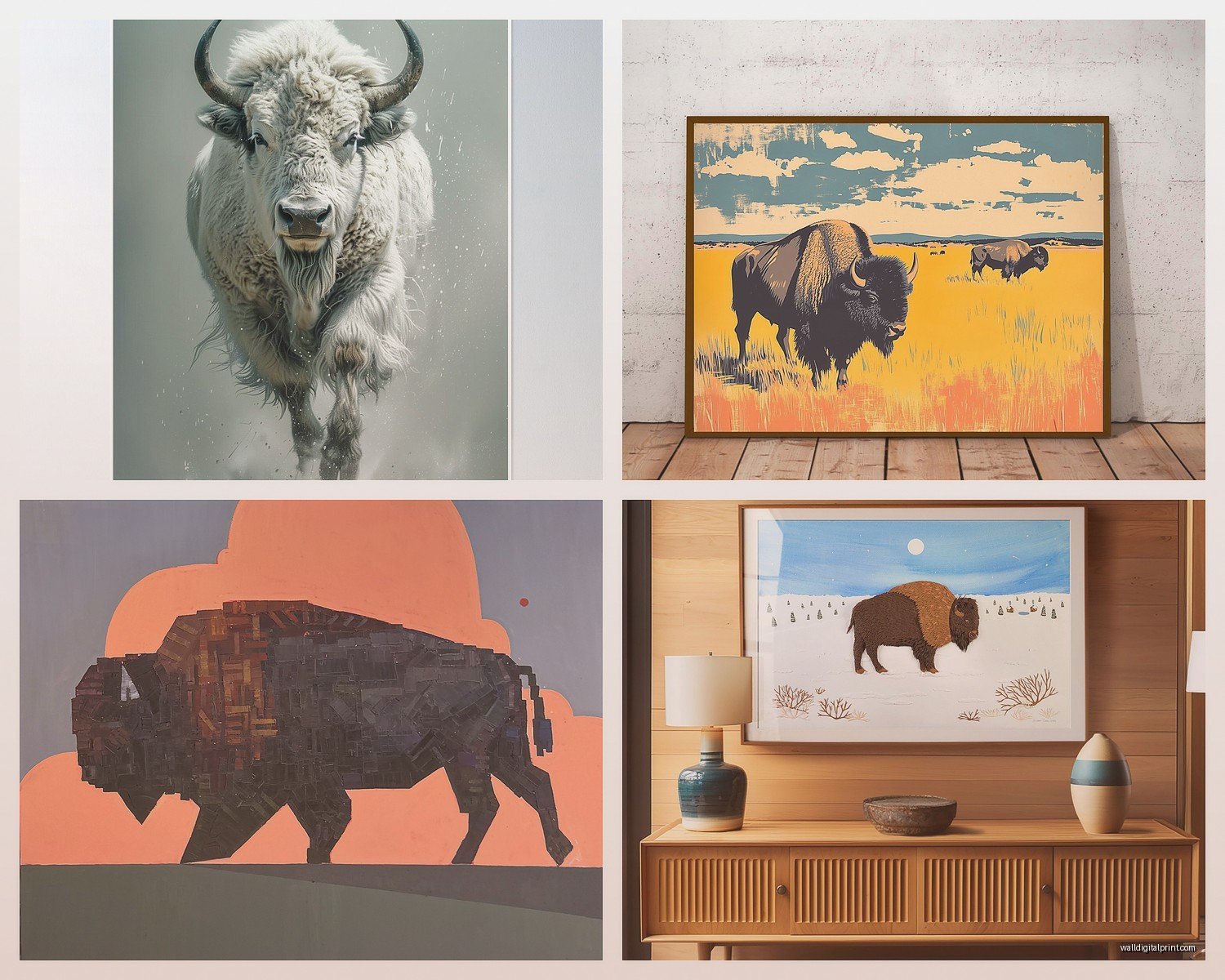 Bison Wall Art: Buffalo American Wildlife Prairie Animal