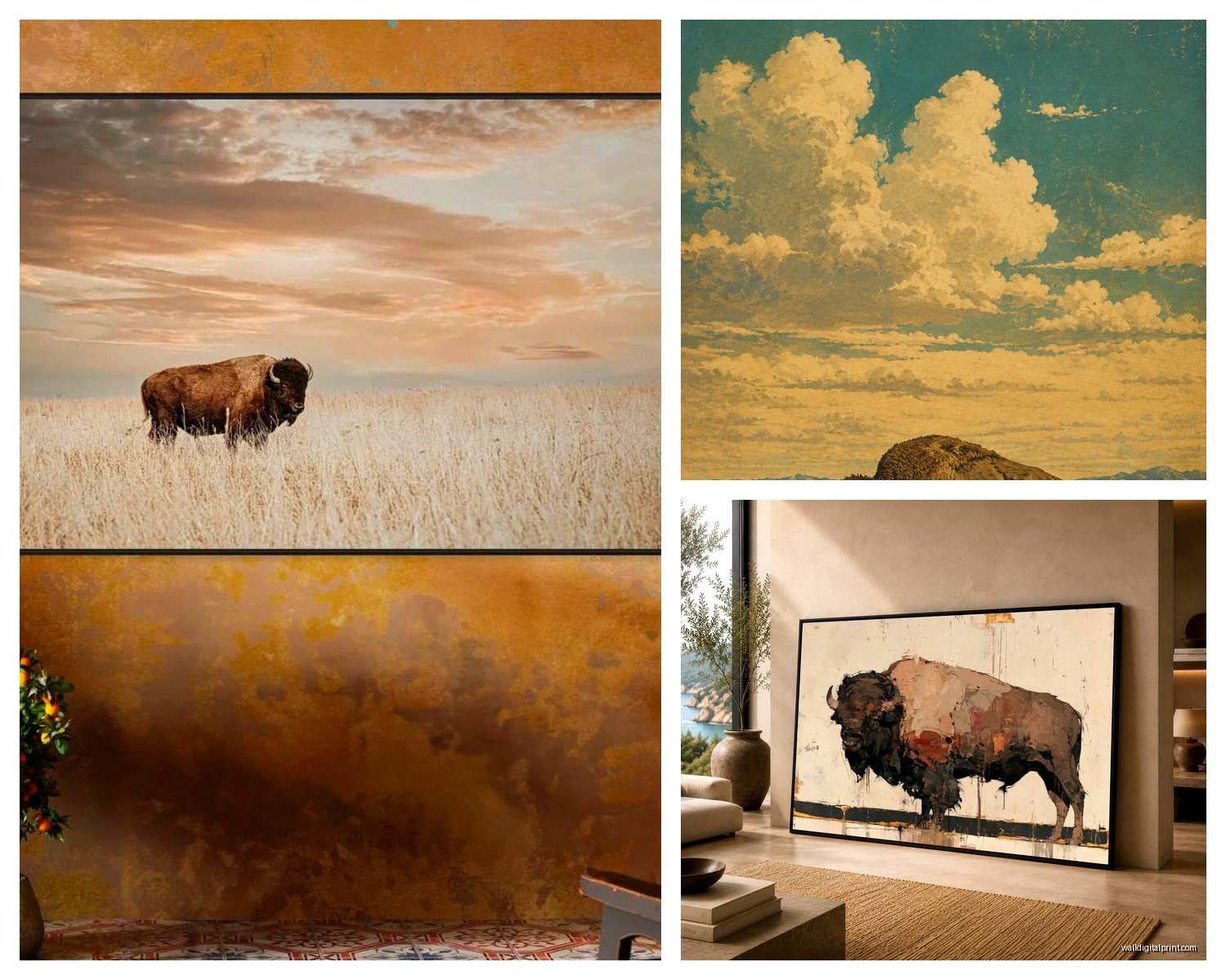 Bison Wall Art: Buffalo American Wildlife Prairie Animal