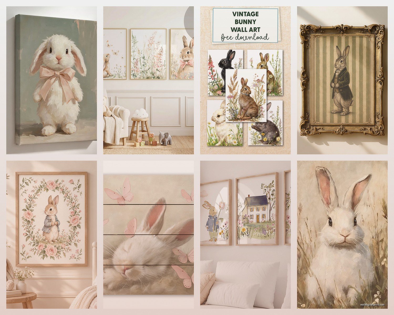 Bunny Wall Art: Rabbit Easter Spring Cute Animal Decor