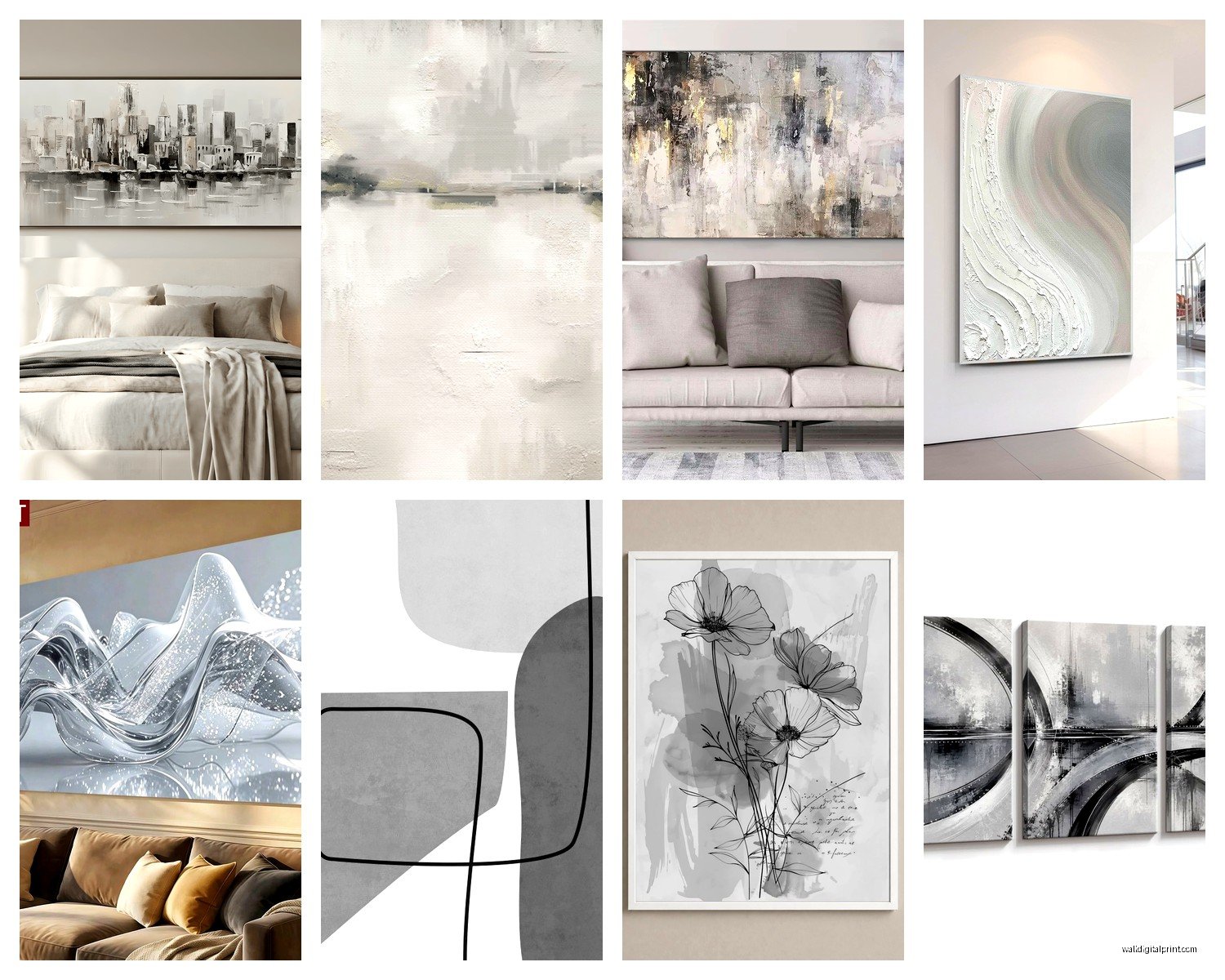 Grey and White Wall Art: Neutral Monochrome Elegant Designs