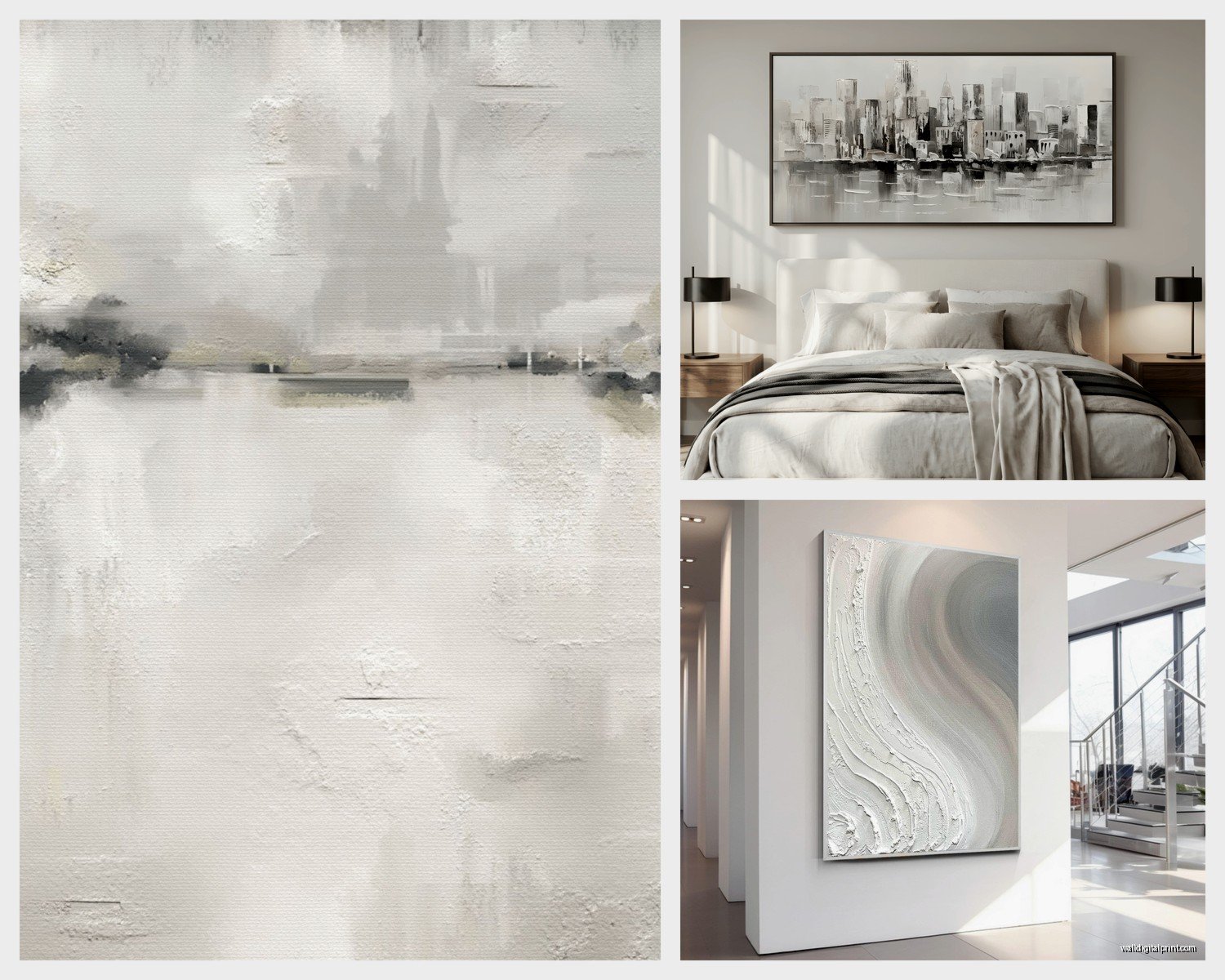 Grey and White Wall Art: Neutral Monochrome Elegant Designs